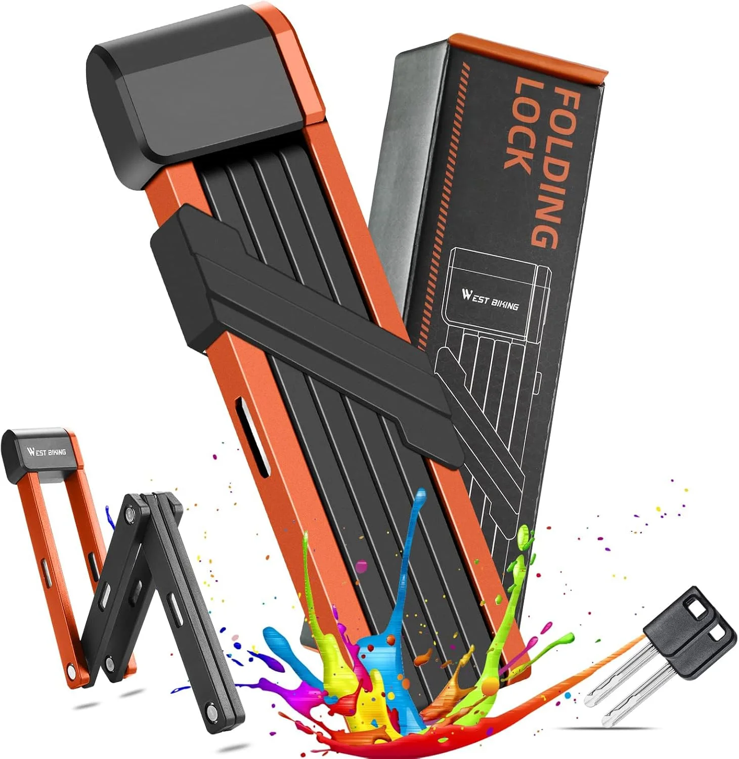 قفل تاشو دوچرخه TERRIFI، قفل جمع و جور دوچرخه با 2 کلید، قفل زنجیری تاشو ضد سرقت سنگین 2.6 فوتی، قفل زنجیری ایمنی دوچرخه با براکت نصب برای دوچرخه های اسکوتر برقی