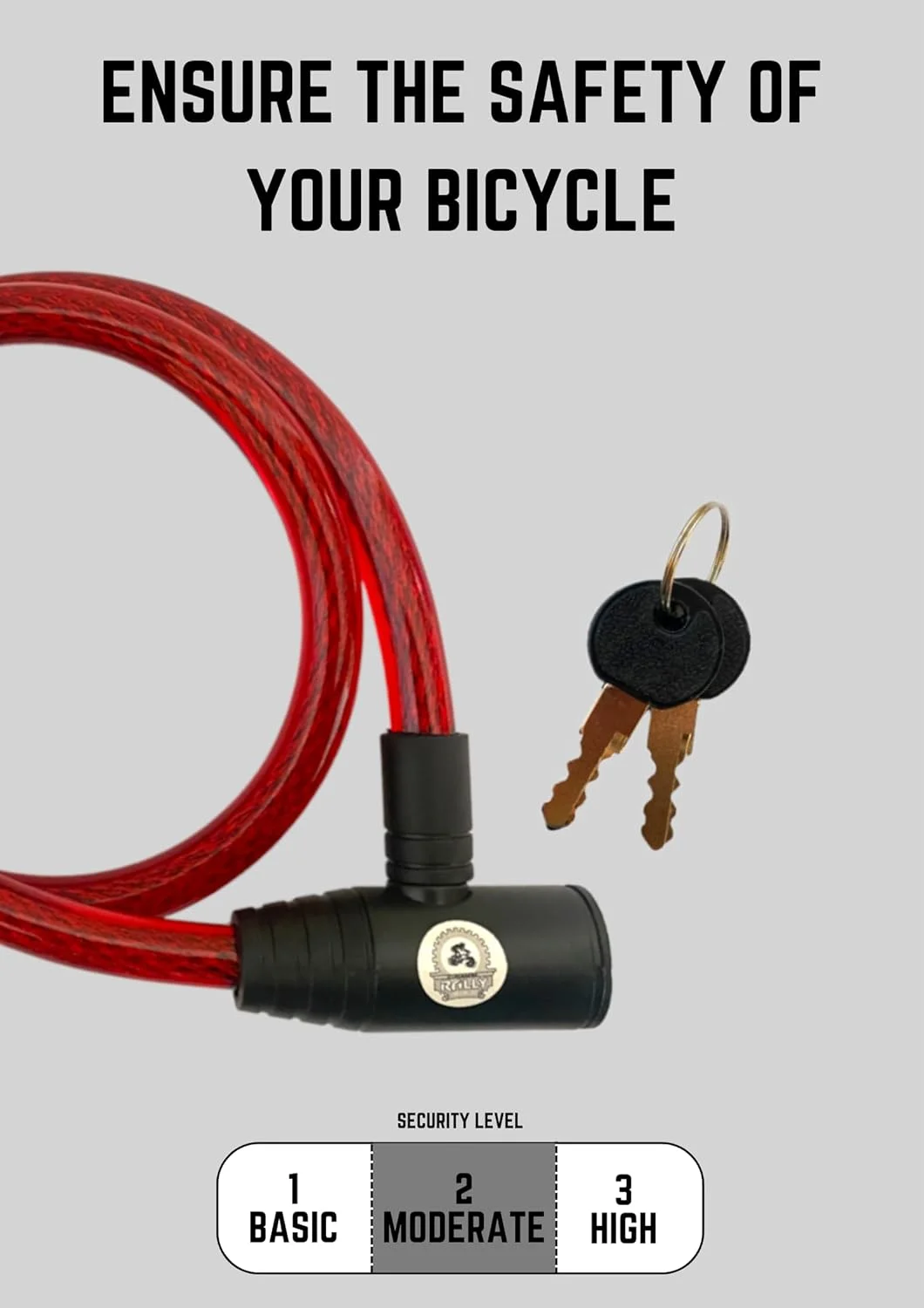 قفل کابلی دوچرخه RALLY با کلید، قفل امنیتی فولادی بافته شده، توصیه شده برای اسکوتر، دوچرخه، موتور سیکلت (قرمز) قفل کابلی دوچرخه RALLY با کلید، قفل امنیتی فولادی بافته شده، توصیه شده برای اسکوتر، دوچرخه، موتور سیکلت (قرمز)