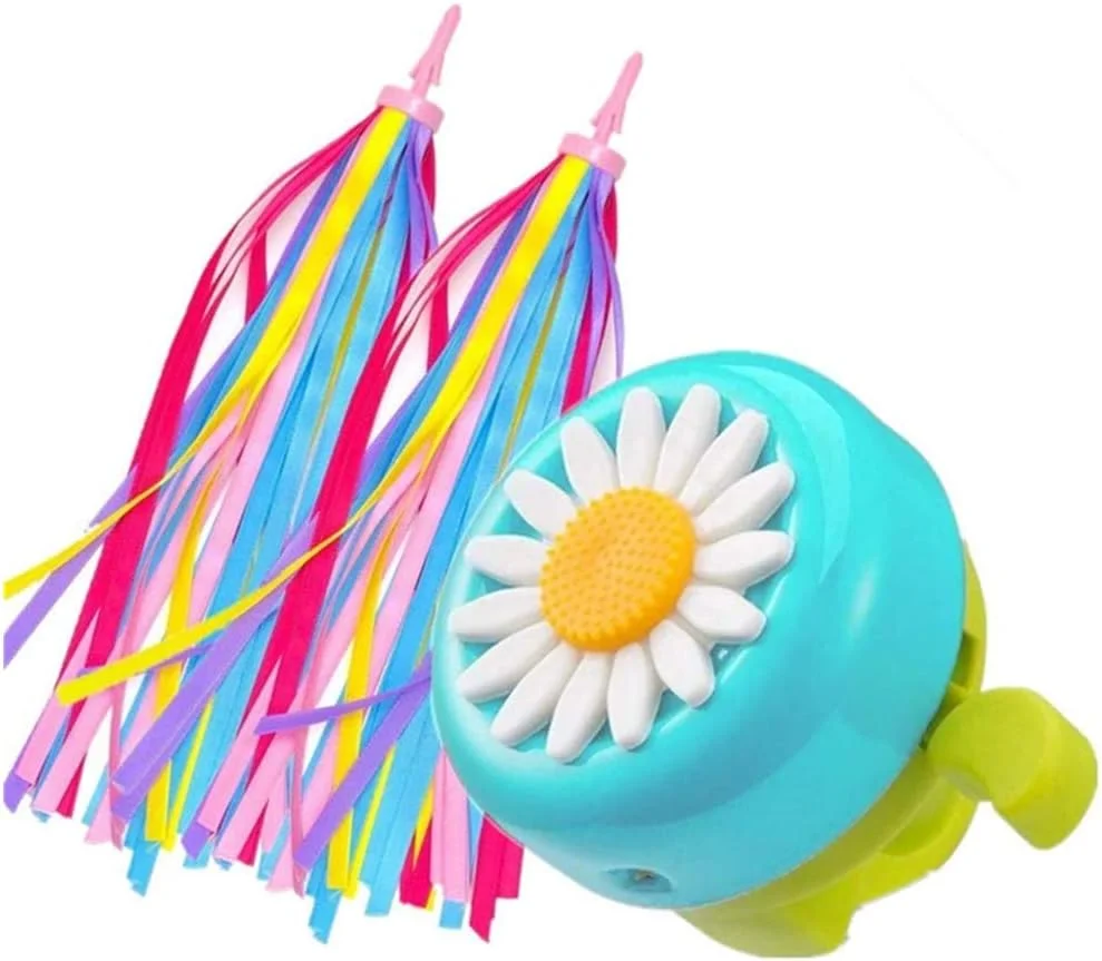 یک بسته زنگ دوچرخه کودک و 2 بسته روبان دوچرخه کودک برای لوازم جانبی دوچرخه کودکان (صورتی، قرمز، بنفش و آبی) (آبی و سبز جدید)