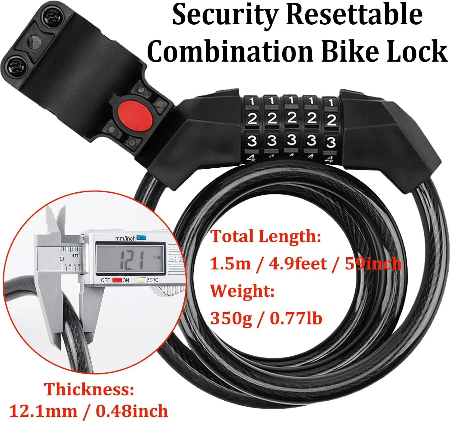 قفل کابلی دوچرخه NALACAL با رمز عبور، قفل زنجیری امنیتی 5 رقمی قابل تنظیم مجدد، قفل ضد سرقت 1.5 متری با براکت نصب برای اسکوتر برقی، موتورسیکلت، تجهیزات فضای باز قفل کابلی دوچرخه NALACAL با رمز عبور، قفل زنجیری امنیتی 5 رقمی قابل تنظیم مجدد، قفل ضد سرقت 1.5 متری با براکت نصب برای اسکوتر برقی، موتورسیکلت، تجهیزات فضای باز