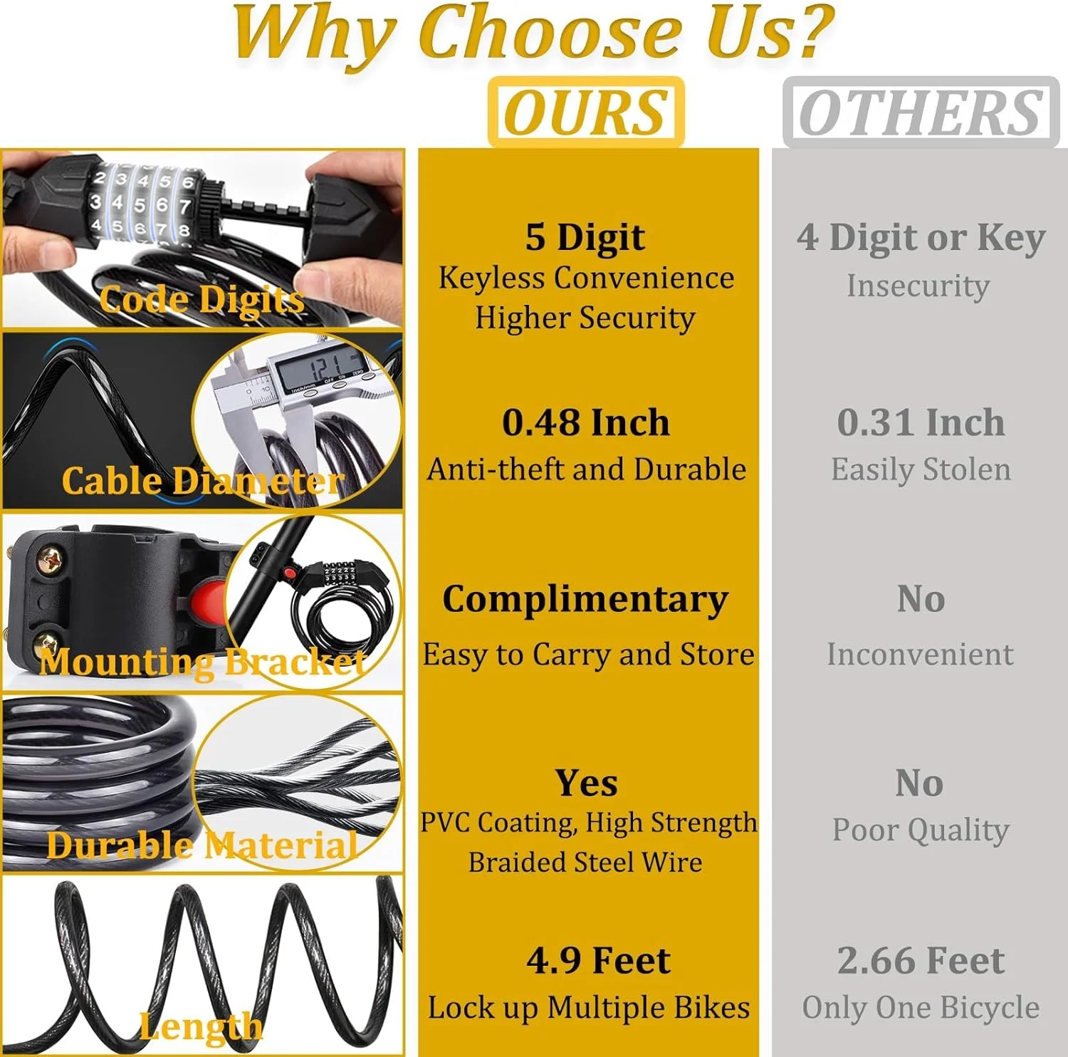 قفل کابلی دوچرخه NALACAL با رمز عبور، قفل زنجیری امنیتی 5 رقمی قابل تنظیم مجدد، قفل ضد سرقت 1.5 متری با براکت نصب برای اسکوتر برقی، موتورسیکلت، تجهیزات فضای باز قفل کابلی دوچرخه NALACAL با رمز عبور، قفل زنجیری امنیتی 5 رقمی قابل تنظیم مجدد، قفل ضد سرقت 1.5 متری با براکت نصب برای اسکوتر برقی، موتورسیکلت، تجهیزات فضای باز