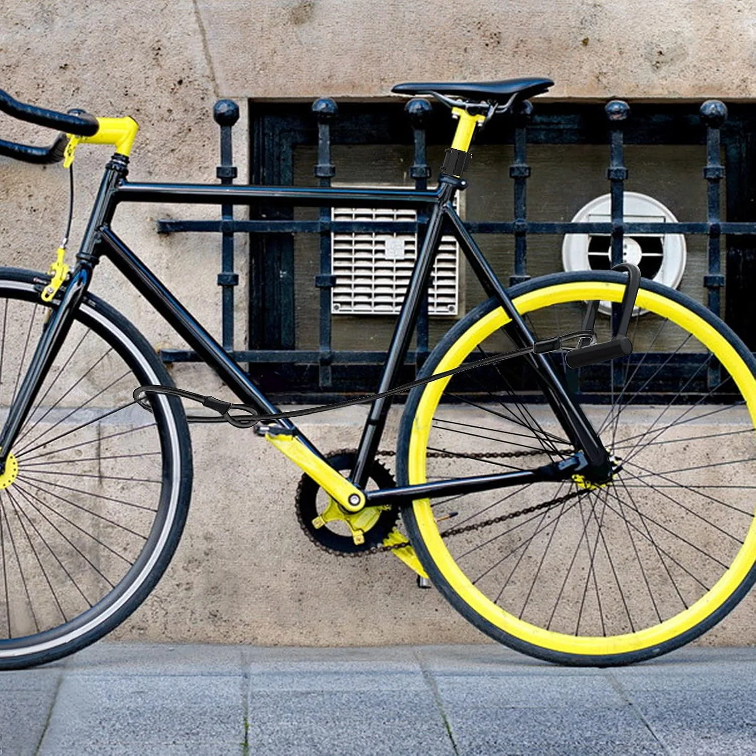 قفل U دوچرخه، قفل سنگین با 3 کلید، کابل فولادی انعطاف پذیر 1.2 متری و براکت نصب قفل U دوچرخه، قفل سنگین با 3 کلید، کابل فولادی انعطاف پذیر 1.2 متری و براکت نصب