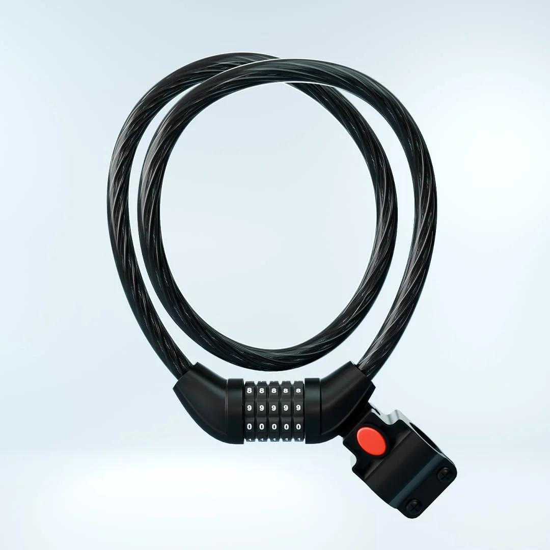 قفل دوچرخه ترکیبی 5 رقمی Xcape Ultrasafe، امنیت قابل تنظیم، کابل آلیاژی، پایه نصب روی بدنه، طراحی مقاوم در برابر آب و هوا، محافظت چند منظوره