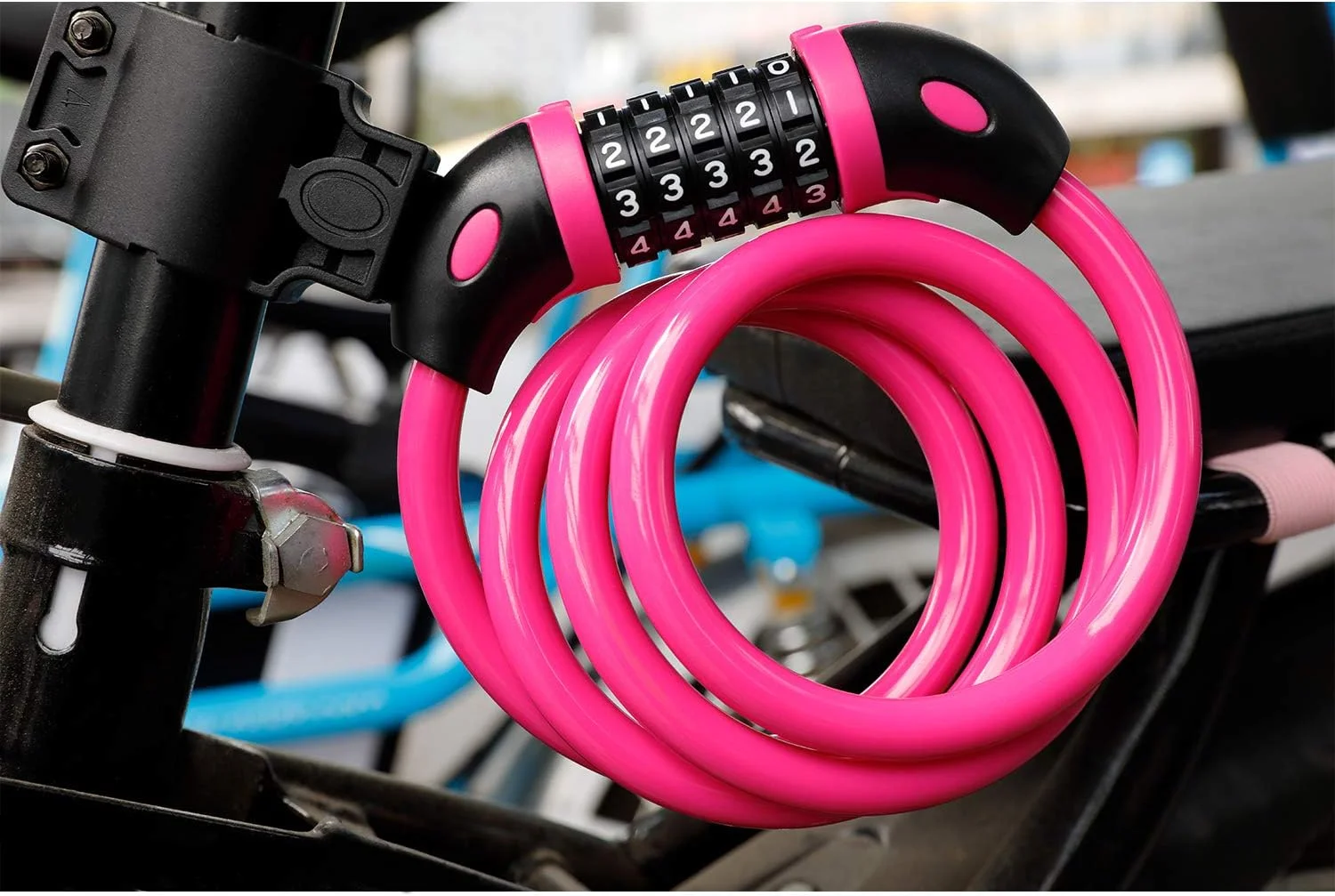 قفل زنجیری دوچرخه، قفل دوچرخه با سیم فولادی و هسته قفل ترکیبی 5 رقمی، قفل های دوچرخه ایمن و قابل حمل، 1.1 متر در 1/2 اینچ (صورتی)