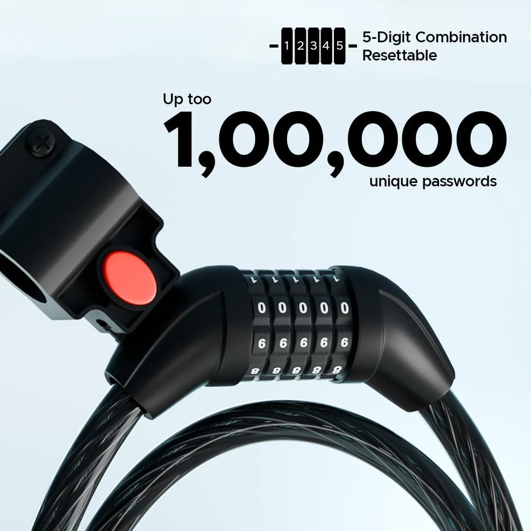 قفل دوچرخه ترکیبی 5 رقمی Xcape Ultrasafe، امنیت قابل تنظیم، کابل آلیاژی، پایه نصب روی بدنه، طراحی مقاوم در برابر آب و هوا، محافظت چند منظوره قفل دوچرخه ترکیبی 5 رقمی Xcape Ultrasafe، امنیت قابل تنظیم، کابل آلیاژی، پایه نصب روی بدنه، طراحی مقاوم در برابر آب و هوا، محافظت چند منظوره