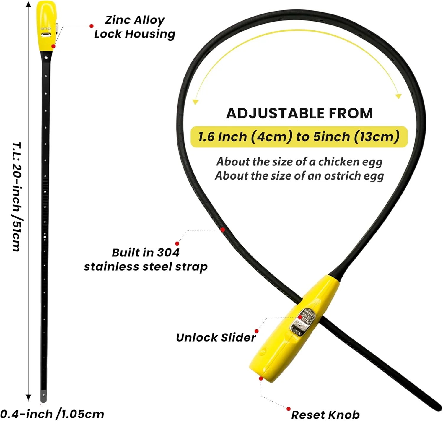 قفل کمربندی با 3 کلید 20 اینچی - (1 ست، زرد) قفل کابل استیل ضد زنگ مناسب برای همه نوع آب و هوا برای دوچرخه، دروازه، کالسکه، چمدان، یخچال و نرده قفل کمربندی با 3 کلید 20 اینچی - (1 ست، زرد) قفل کابل استیل ضد زنگ مناسب برای همه نوع آب و هوا برای دوچرخه، دروازه، کالسکه، چمدان، یخچال و نرده