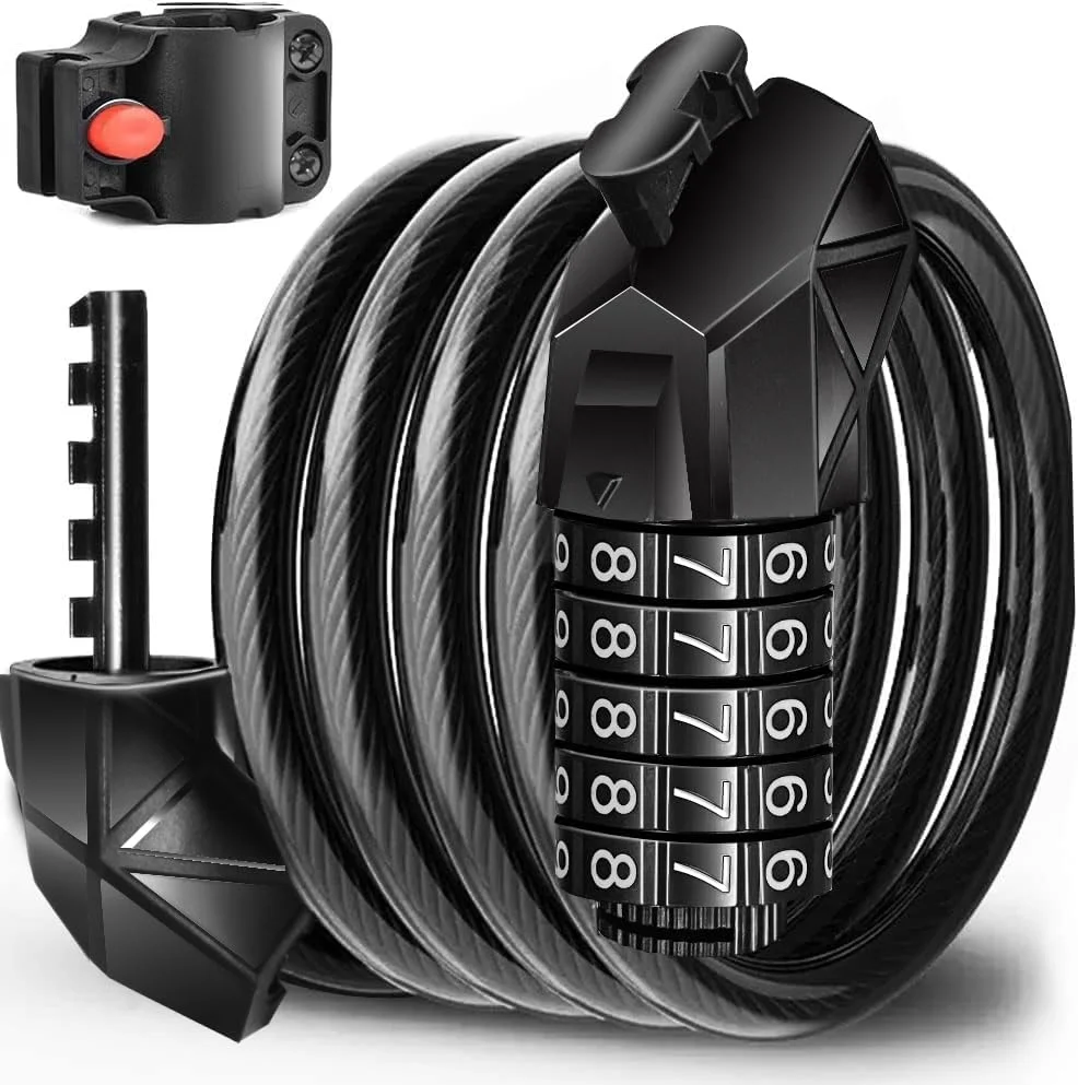 قفل دوچرخه، قفل ترکیبی 5 رقمی 120 سانتیمتری/12 میلیمتری با کابل ضخیم و مقاوم، امنیت بالا برای دوچرخه، موتورسیکلت، اسکوتر، درب و دروازه قفل دوچرخه، قفل ترکیبی 5 رقمی 120 سانتیمتری/12 میلیمتری با کابل ضخیم و مقاوم، امنیت بالا برای دوچرخه، موتورسیکلت، اسکوتر، درب و دروازه