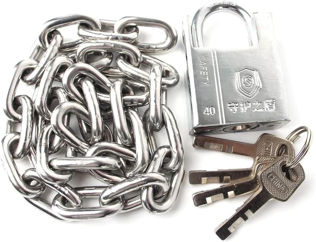 ست زنجیر و قفل امنیتی WANLIAN، قفل زنجیری، طول زنجیر با قفل ضد برش 40 میلی‌متری برای دوچرخه، کمدهای رختکن، کمدهای پرونده، کمد لباس، حصارهای کوچک، درب یخچال، اسکوتر