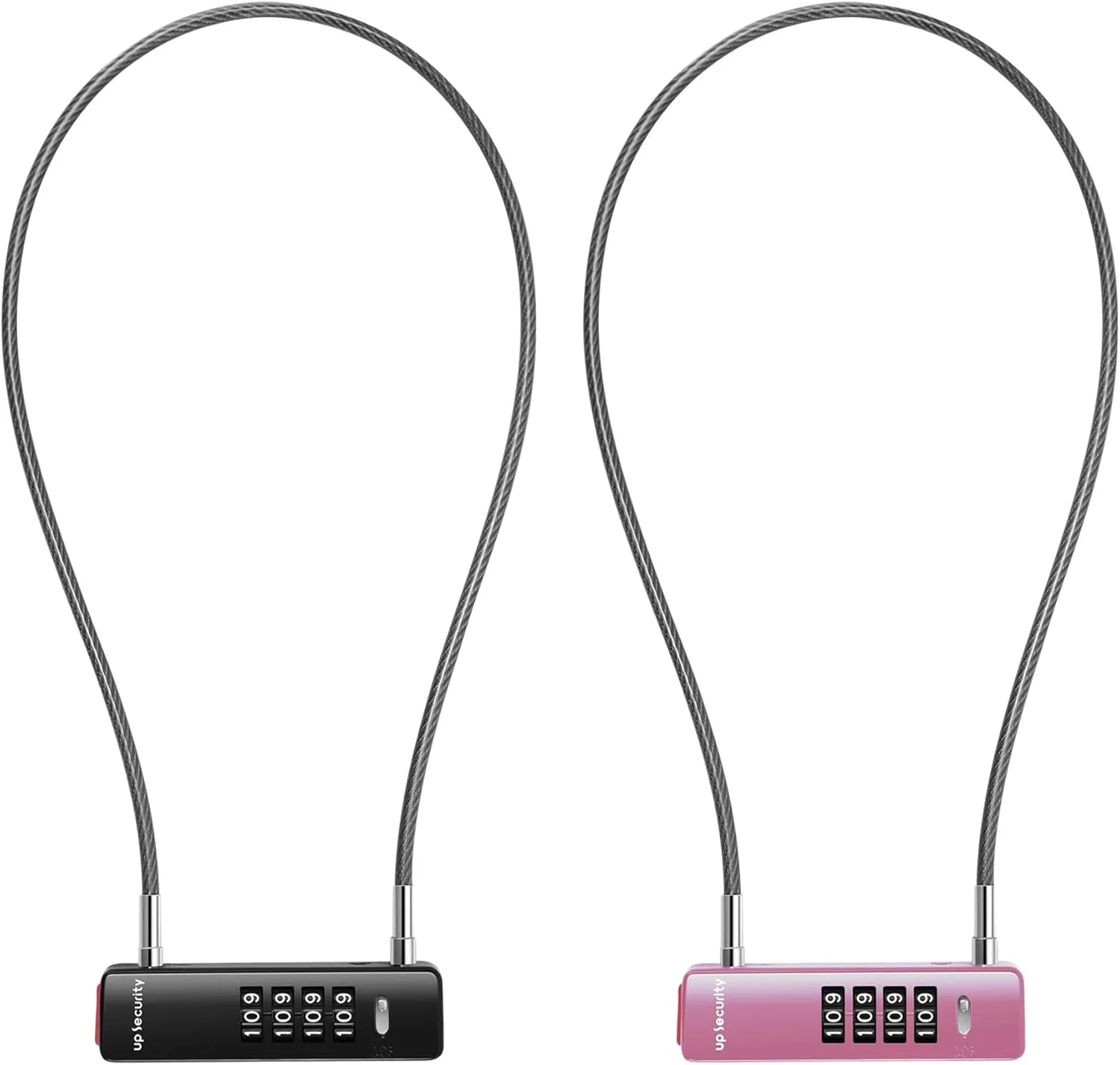 قفل کابلی ترکیبی دوچرخه، قفل ترکیبی 4 رقمی برای دروازه حصار فضای باز، چمدان ایمن، اسکوتر، قفل کابلی U با کد، برای یخچال (مشکی+صورتی، کابل 60 سانتی متری)