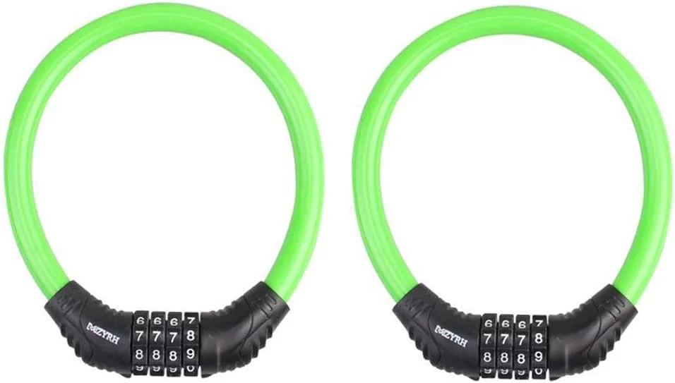 قفل کابلی دوچرخه، قفل رمز عبور 4 رقمی قابل تنظیم مجدد، قفل زنجیری دوچرخه برای فضای باز (سبز)