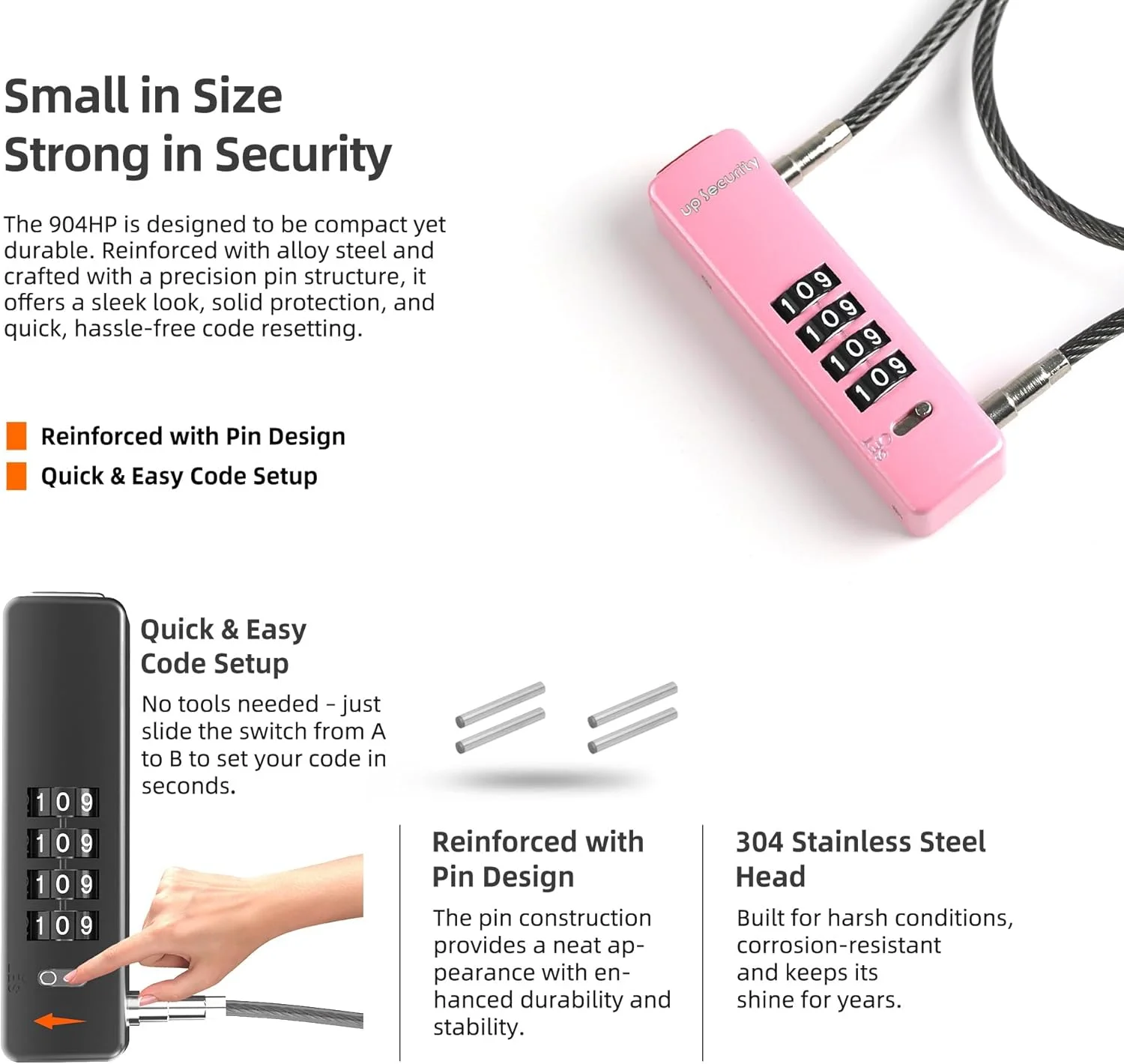 قفل کابلی ترکیبی دوچرخه، قفل ترکیبی 4 رقمی برای دروازه حصار فضای باز، چمدان ایمن، اسکوتر، قفل کابلی U با کد، برای یخچال (مشکی+صورتی، کابل 60 سانتی متری) قفل کابلی ترکیبی دوچرخه، قفل ترکیبی 4 رقمی برای دروازه حصار فضای باز، چمدان ایمن، اسکوتر، قفل کابلی U با کد، برای یخچال (مشکی+صورتی، کابل 60 سانتی متری)