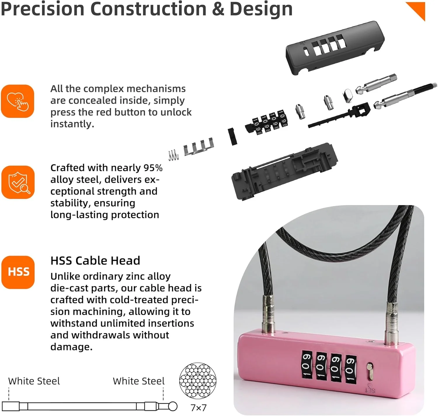 قفل کابلی ترکیبی دوچرخه، قفل ترکیبی 4 رقمی برای دروازه حصار فضای باز، چمدان ایمن، اسکوتر، قفل کابلی U با کد، برای یخچال (مشکی+صورتی، کابل 60 سانتی متری) قفل کابلی ترکیبی دوچرخه، قفل ترکیبی 4 رقمی برای دروازه حصار فضای باز، چمدان ایمن، اسکوتر، قفل کابلی U با کد، برای یخچال (مشکی+صورتی، کابل 60 سانتی متری)