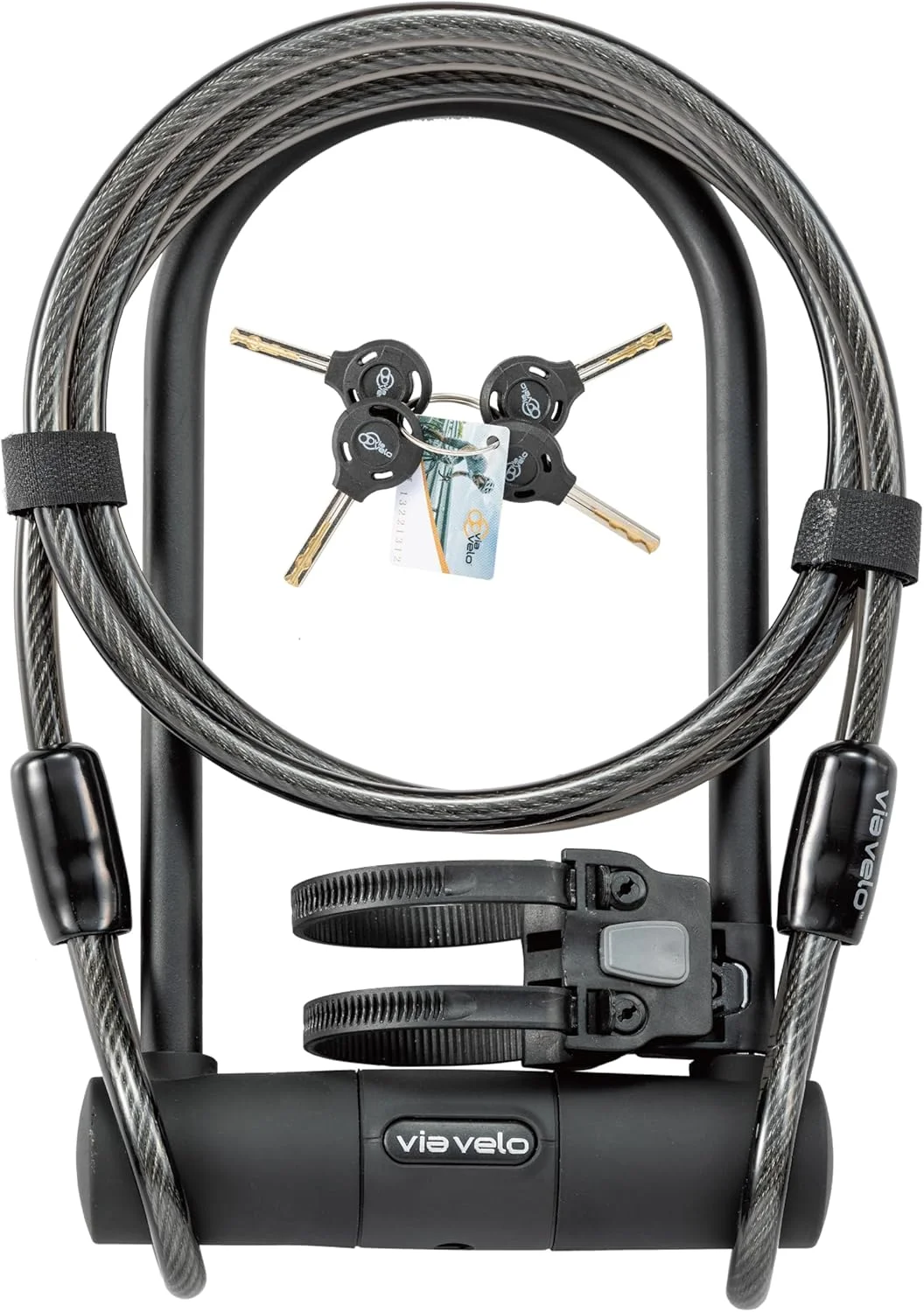 قفل U دوچرخه Via Velo به همراه کابل | قفل U دوچرخه سنگین ضد سرقت با میله 15 میلی متری و ابعاد داخلی 9 در 4.5 اینچ به همراه کابل امنیتی 10 میلی متری به طول 6 فوت برای دوچرخه، دوچرخه برقی و اسکوتر