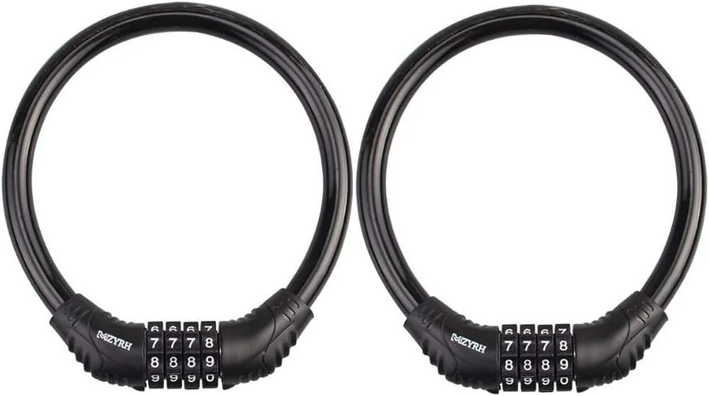 قفل کابلی دوچرخه، قفل رمز عبور 4 رقمی قابل تنظیم مجدد، قفل زنجیره ای دوچرخه برای فضای باز (مشکی)