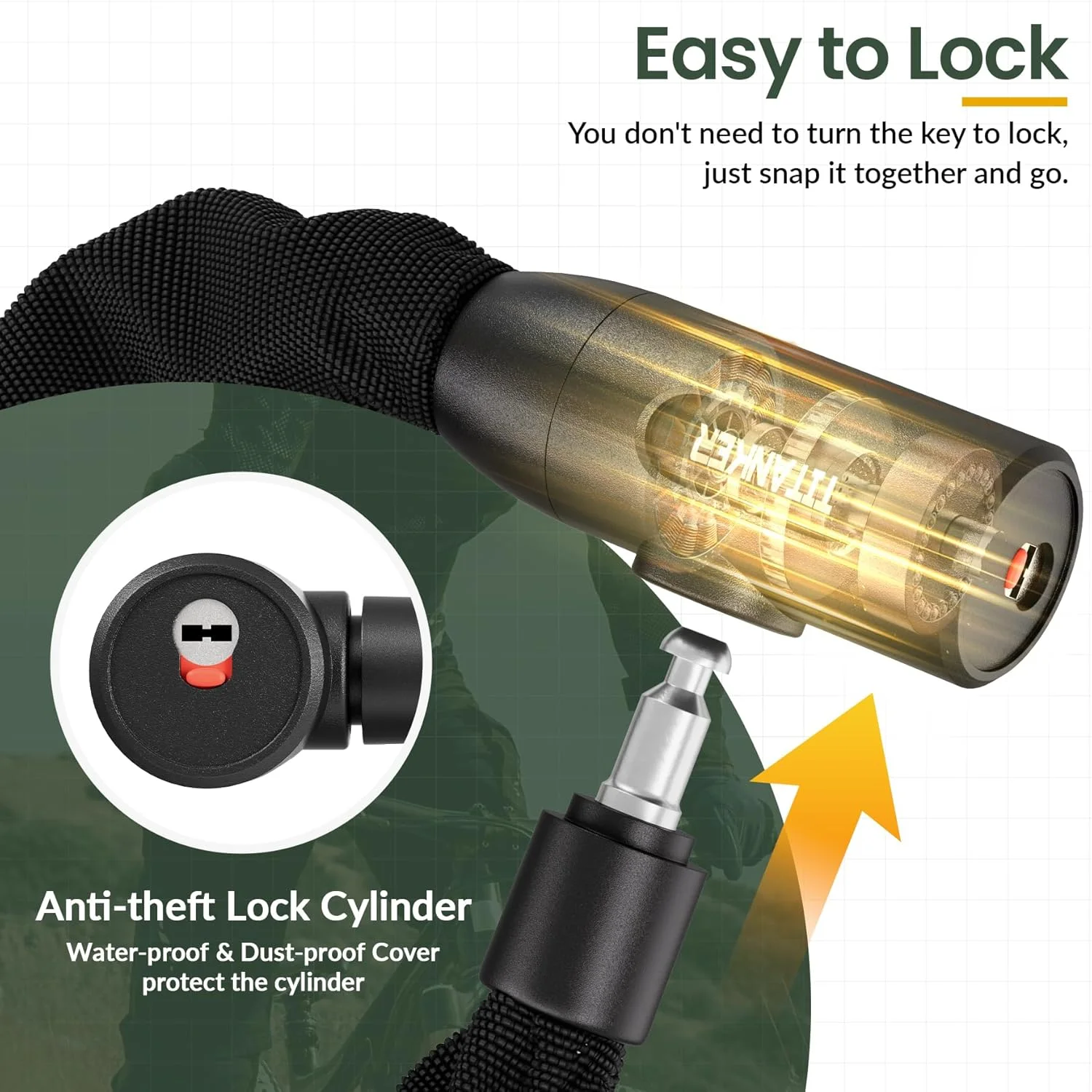 قفل زنجیری دوچرخه تیتانکر با کلید - قفل ضد سرقت 1 متری برای دوچرخه، موتورسیکلت، درب، دروازه، حصار، کباب پز (ضخامت 6 میلی متر)