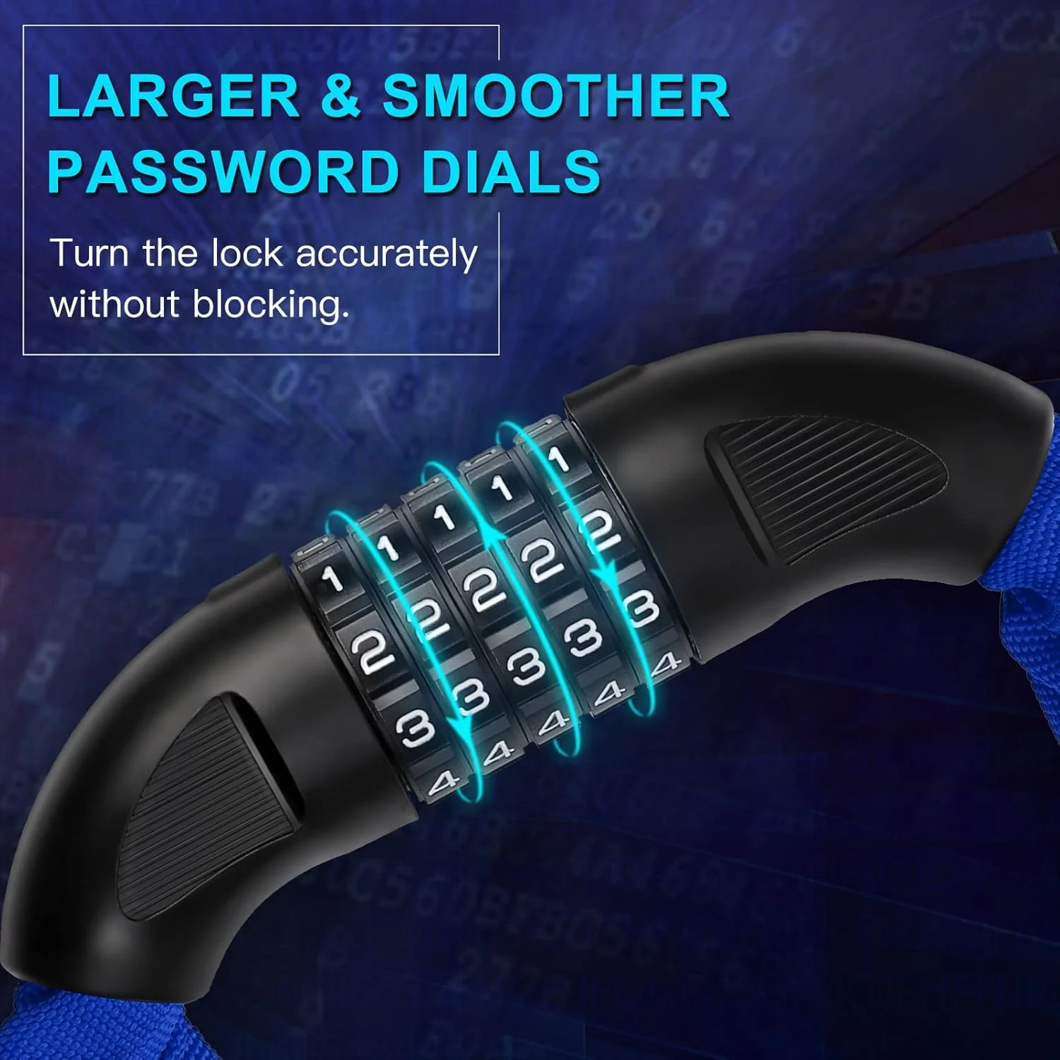 قفل زنجیری دوچرخه 120 سانتی متری با رمز 5 رقمی قابل تنظیم، قفل ضد سرقت برای دوچرخه، موتورسیکلت و غیره، آبی