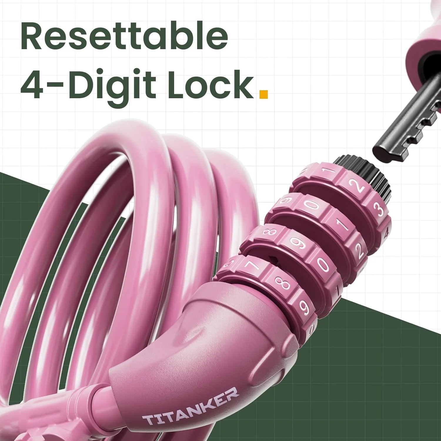 قفل دوچرخه تیتانکر، قفل کابلی دوچرخه با رمز قابل تنظیم مجدد، طول 1.2 متر به همراه بست نصب، قطر 1.27 سانتیمتر قفل دوچرخه تیتانکر، قفل کابلی دوچرخه با رمز قابل تنظیم مجدد، طول 1.2 متر به همراه بست نصب، قطر 1.27 سانتیمتر