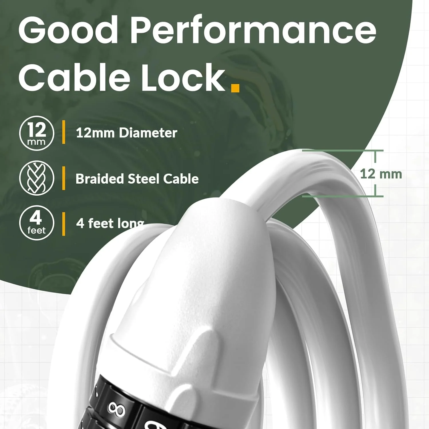 قفل دوچرخه تیتانکر، قفل کابلی دوچرخه با رمز قابل تنظیم مجدد، طول 1.2 متر با بست نصب، قطر 1.2 سانتیمتر - سفید قفل دوچرخه تیتانکر، قفل کابلی دوچرخه با رمز قابل تنظیم مجدد، طول 1.2 متر با بست نصب، قطر 1.2 سانتیمتر - سفید