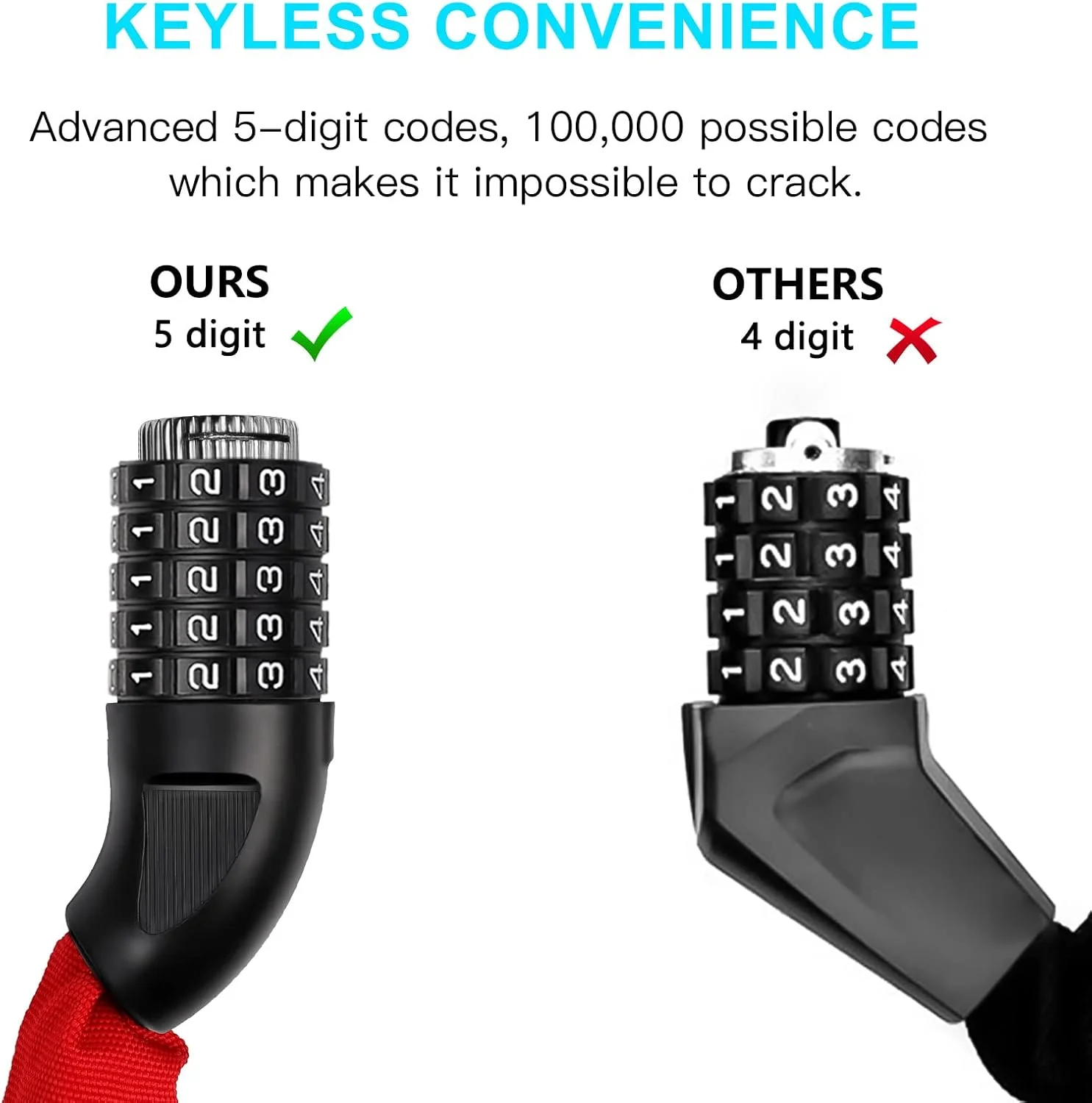 قفل زنجیری دوچرخه، قفل ترکیبی 90 سانتیمتری، قفل دوچرخه قابل تنظیم مجدد، قرمز قفل زنجیری دوچرخه، قفل ترکیبی 90 سانتیمتری، قفل دوچرخه قابل تنظیم مجدد، قرمز