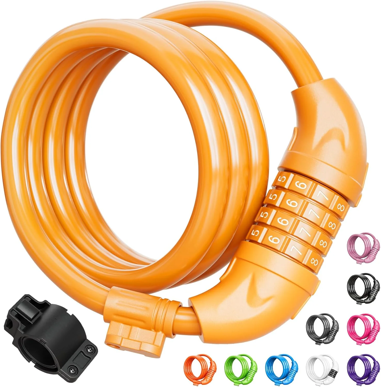 قفل دوچرخه تیتانکر، قفل کابلی دوچرخه با رمز قابل تنظیم مجدد، طول 1.2 متر به همراه پایه نصب، قطر 1.2 سانتیمتر، نارنجی پاستیلی - 1.2 سانتیمتر