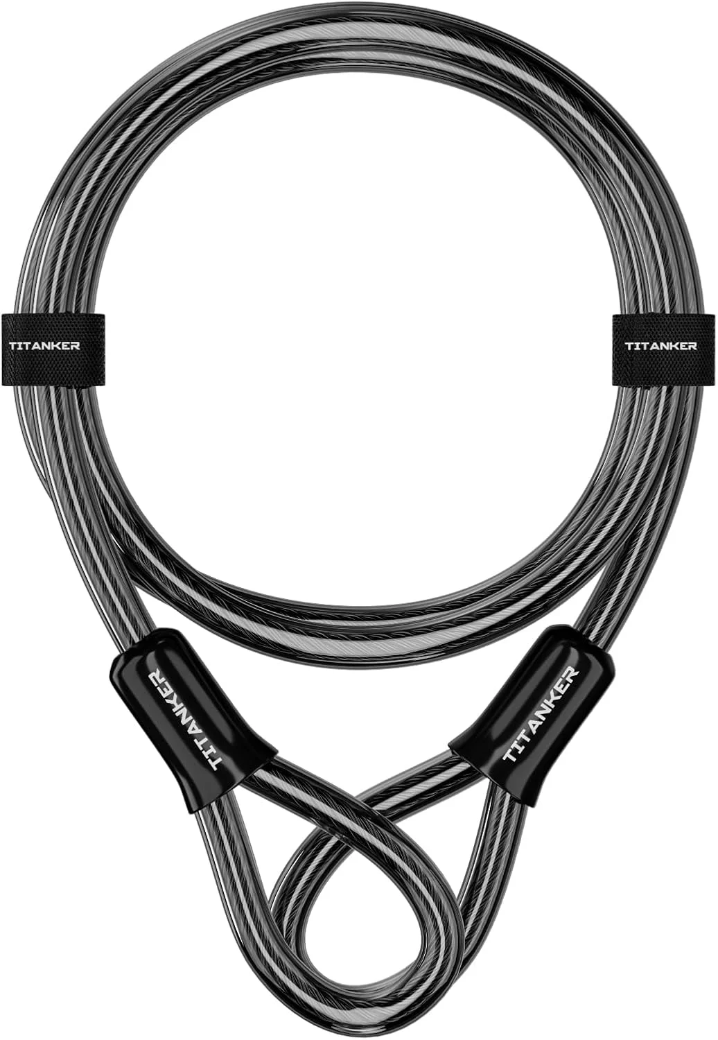 قفل کابلی دوچرخه تیتانکر، کابل فولادی ضخیم و مقاوم با روکش وینیل و سر لوپ (12 میلی متر، 1.2 متر)