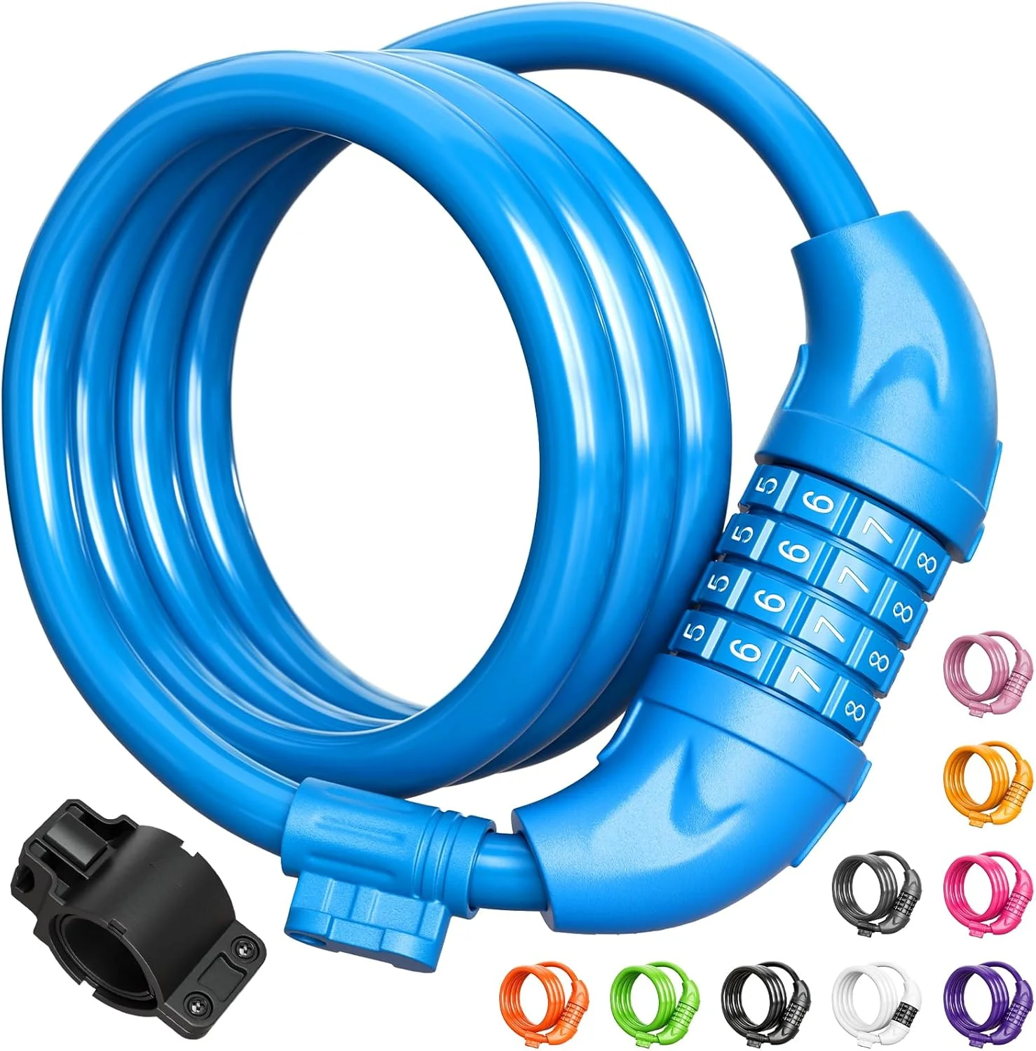 قفل دوچرخه تایتانکر، قفل کابلی دوچرخه با رمز قابل تنظیم مجدد، طول 1.2 متر به همراه بست نصب، قطر 1.2 سانتیمتر - آبی