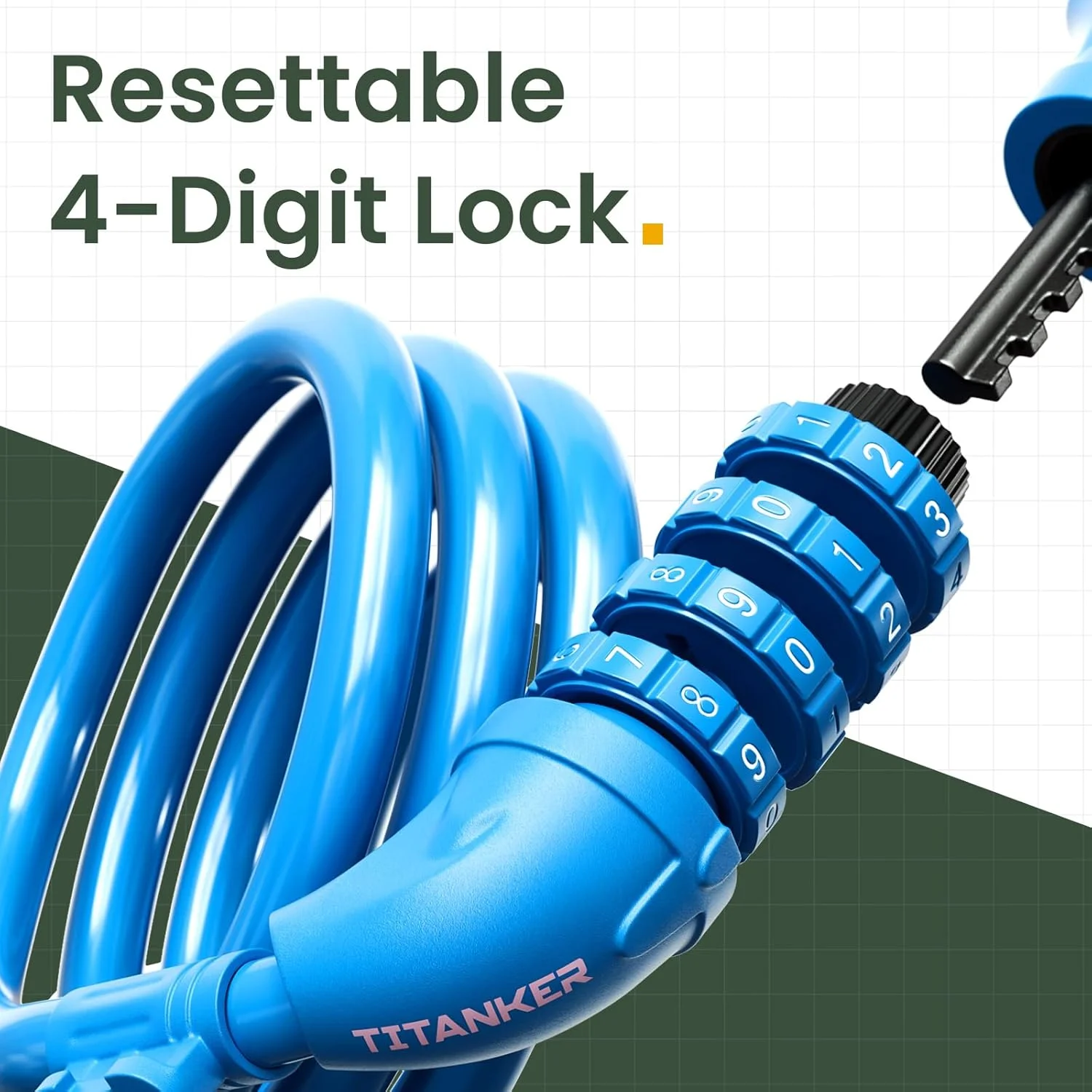 قفل دوچرخه تایتانکر، قفل کابلی دوچرخه با رمز قابل تنظیم مجدد، طول 1.2 متر به همراه بست نصب، قطر 1.2 سانتیمتر - آبی قفل دوچرخه تایتانکر، قفل کابلی دوچرخه با رمز قابل تنظیم مجدد، طول 1.2 متر به همراه بست نصب، قطر 1.2 سانتیمتر - آبی