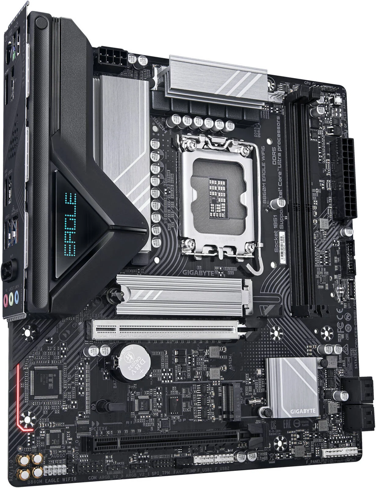 مادربرد GIGABYTE B860M Eagle LGA 1851 Micro ATX، چیپست Intel B860، دو اسلات DDR5 DIMM، حداکثر حافظه 128 گیگابایت، یک اسلات PCIe 5.0 x16، دو اسلات M.2، اتصال WiFi و BT | B860M-EAGLE-WIFI6