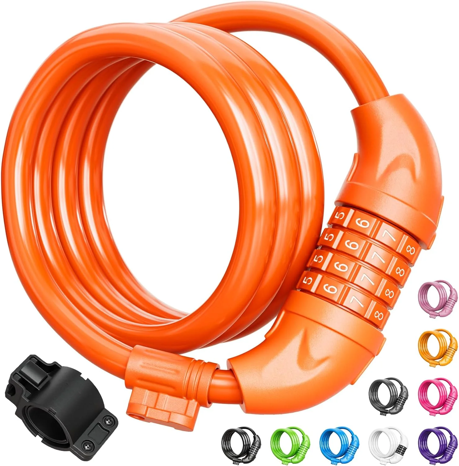 قفل دوچرخه تیتانکر، قفل کابلی دوچرخه 120 سانتی متری فنری با ترکیب قابل تنظیم مجدد و بست نصب، قطر 12 میلی متر