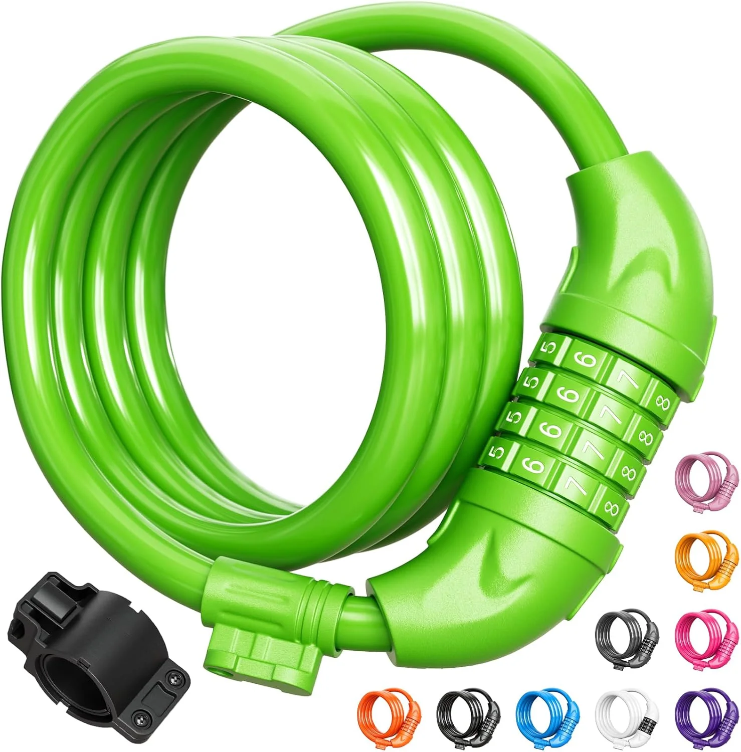 قفل دوچرخه تیتانکر، قفل کابلی فنری ترکیبی قابل تنظیم مجدد با طول 1.2 متر و براکت نصب، قطر 12.7 میلی متر (سبز)