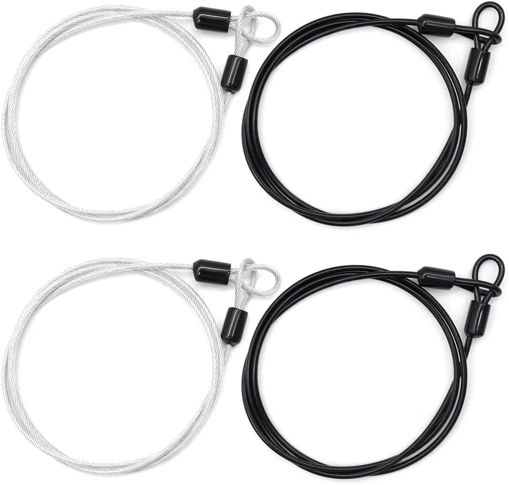 4 عدد کابل قفل دوچرخه 1 متری، کابل سبک وزن، قفل فولادی حلقه دوتایی، طناب کابل قفل قابل حمل برای قفل، اسکوتر، دوچرخه، چمدان (مشکی، نقره ای)