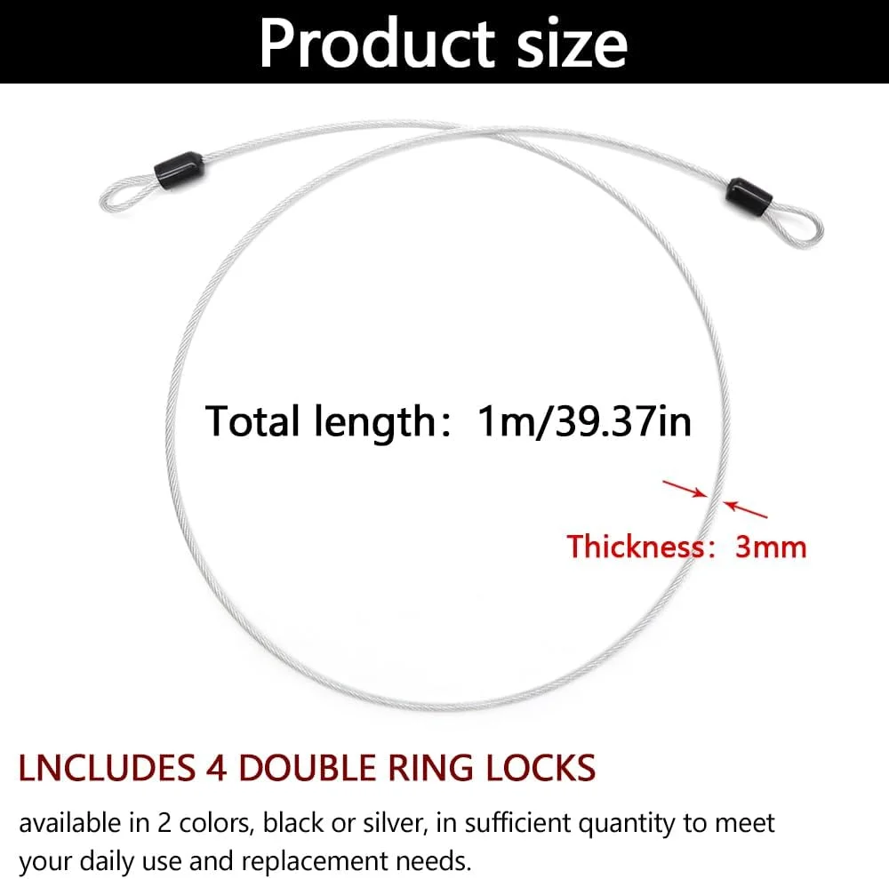 4 عدد کابل قفل دوچرخه 1 متری، کابل سبک وزن، قفل فولادی حلقه دوتایی، طناب کابل قفل قابل حمل برای قفل، اسکوتر، دوچرخه، چمدان (مشکی، نقره ای) 4 عدد کابل قفل دوچرخه 1 متری، کابل سبک وزن، قفل فولادی حلقه دوتایی، طناب کابل قفل قابل حمل برای قفل، اسکوتر، دوچرخه، چمدان (مشکی، نقره ای)