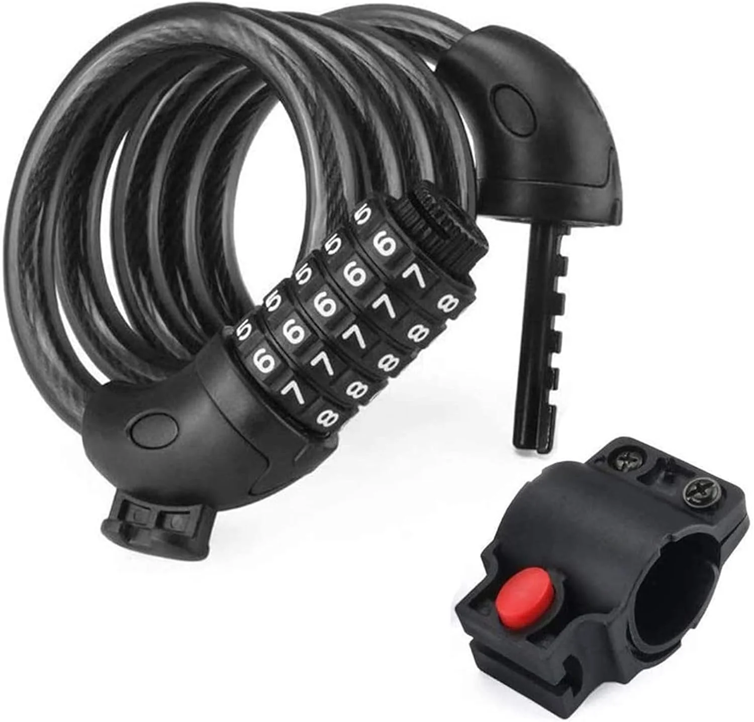 قفل دوچرخه، قفل کابلی دوچرخه 4 فوت با امنیت بالا، قفل کابلی ترکیبی قابل تنظیم مجدد با بست نصب، قطر 1/2 اینچ