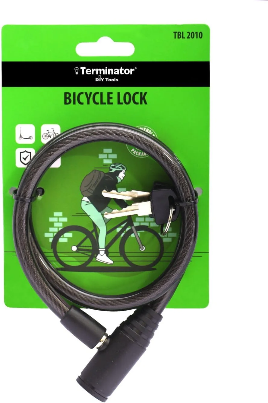 قفل دوچرخه ترمیناتور TBL 2010 با 2 کلید، اندازه 10 میلی متر در 650 میلی متر، مشکی