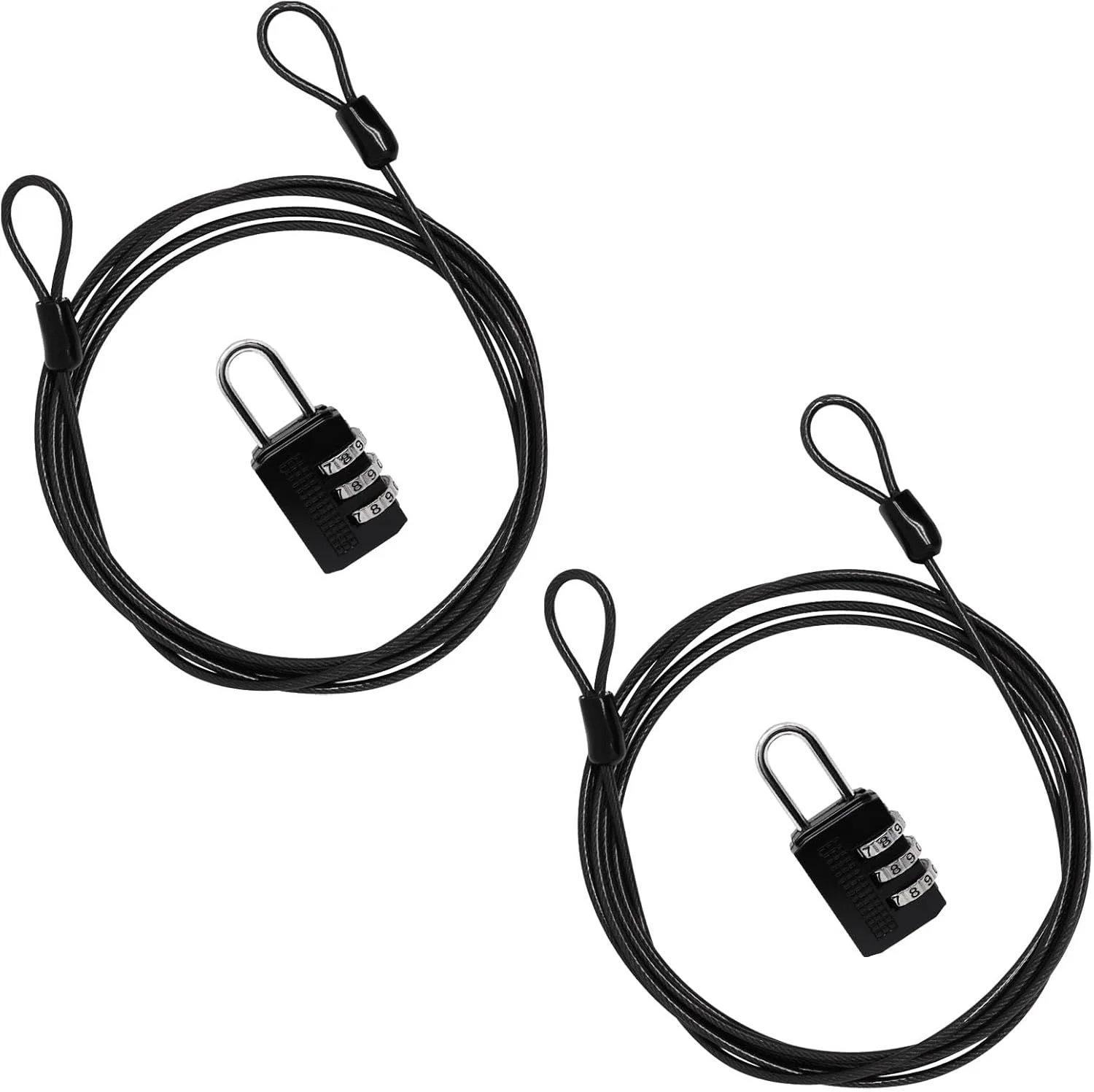 قفل کابلی SYDIEN با دو حلقه، طول 2 متر، کابل امنیتی مشکی با قفل، کابل های فولادی بافته شده 2.5 میلی متری روکش دار برای چمدان، فضای باز، بند رخت (2 عدد)