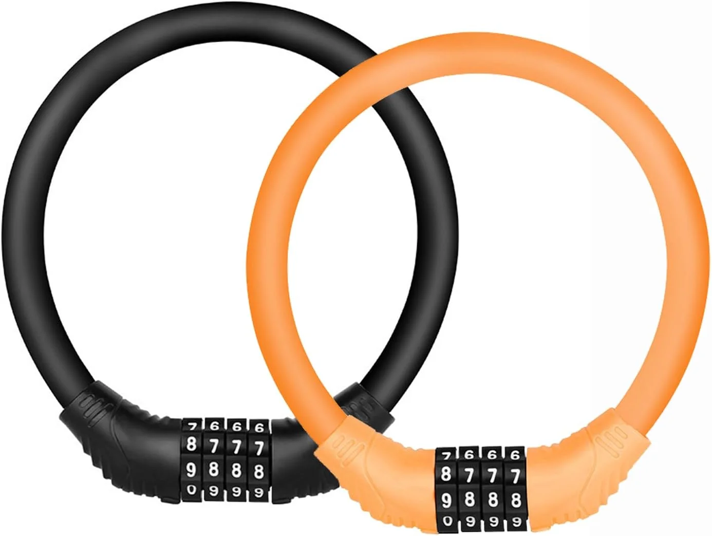 قفل کابلی دوچرخه با رمز عبور 4 رقمی قابل تنظیم مجدد، قابل حمل برای فضای باز (مشکی و نارنجی)