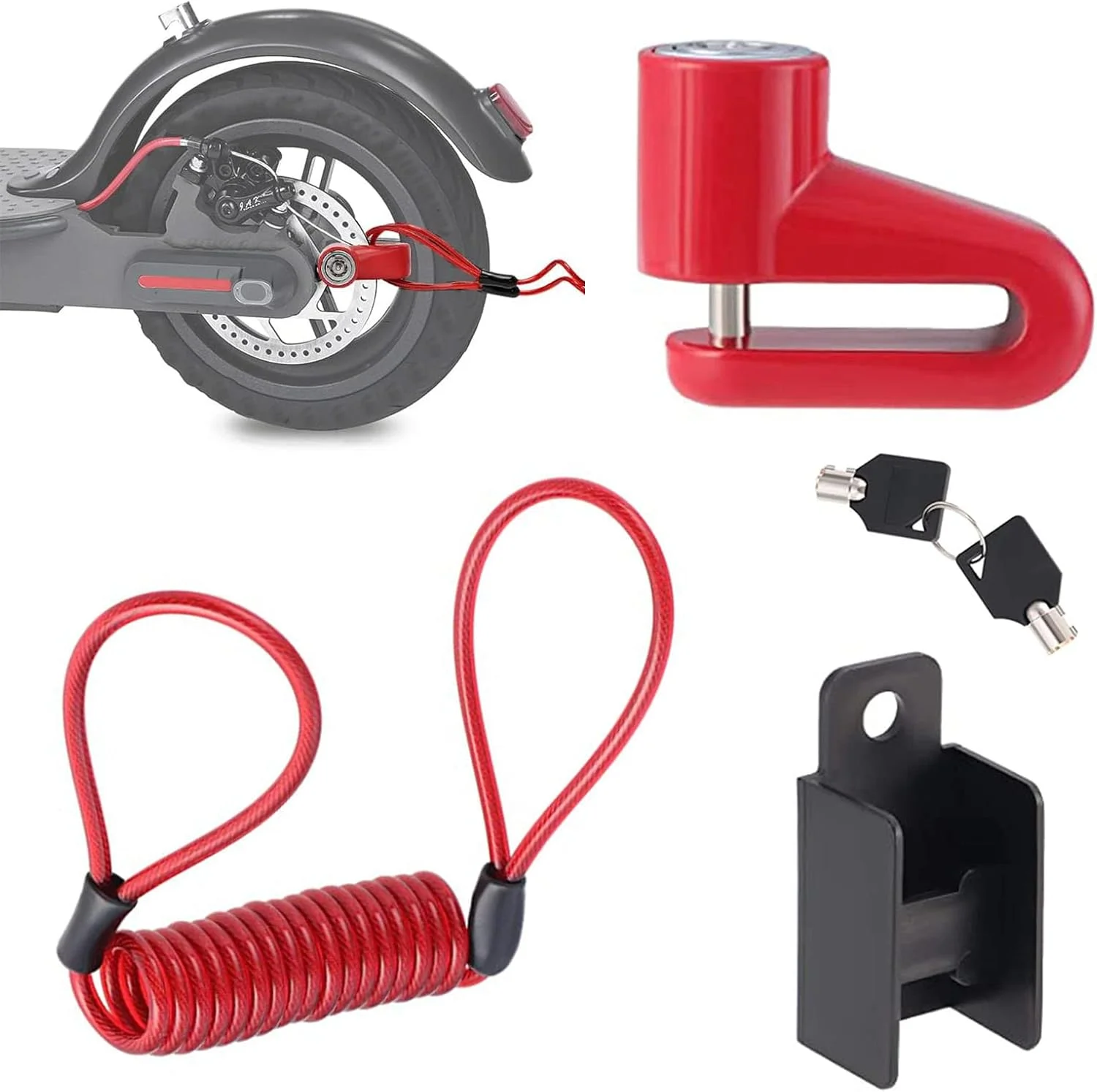 قفل دیسکی ترمز دوچرخه، قفل ضد سرقت دیسکی ترمز با طناب یادآوری برای موتور سیکلت، دوچرخه و وسایل نقلیه الکتریکی