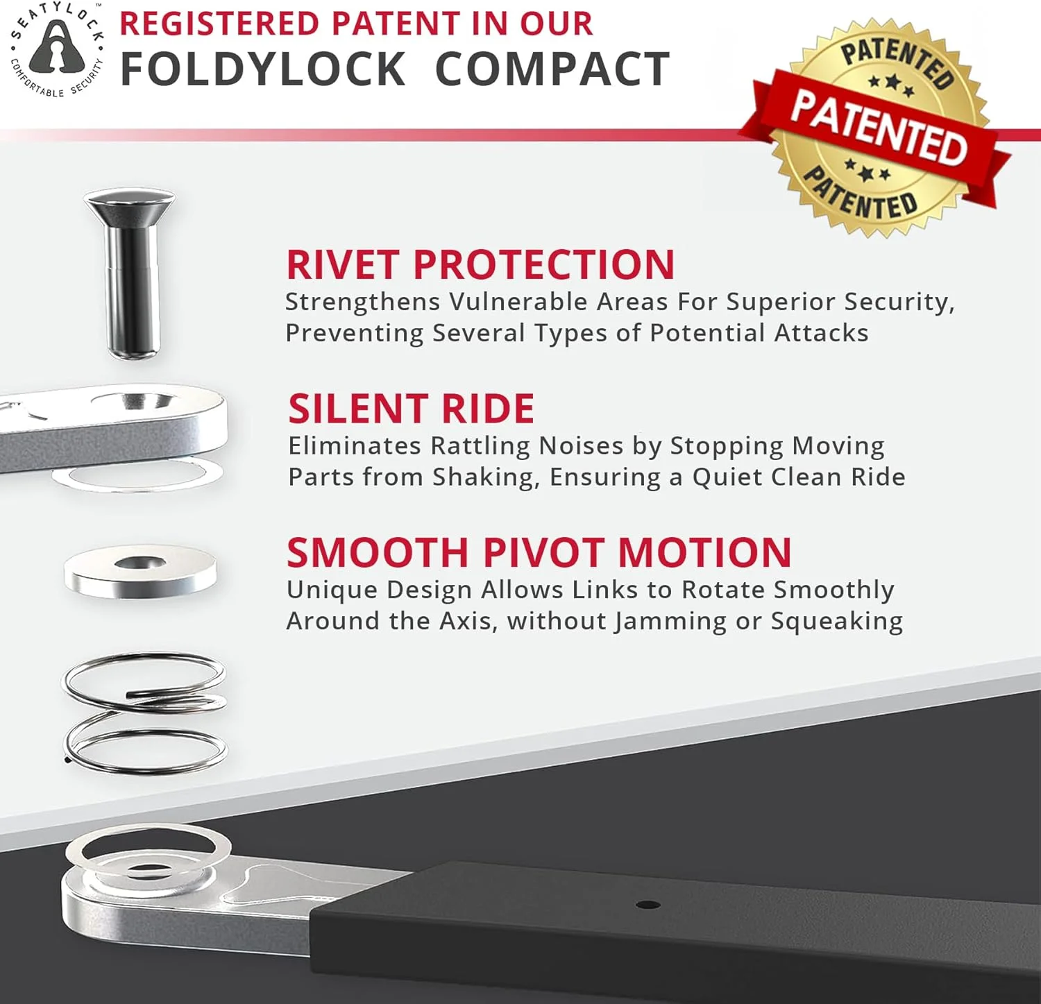قفل تاشو دوچرخه Seatylock FoldyLock Compact - قفل دوچرخه ضد برش با امنیت بالا و دارای ثبت اختراع - محافظ هوشمند ضد سرقت سنگین با کلید و کیف برای دوچرخه یا اسکوتر - 85 سانتی متر
