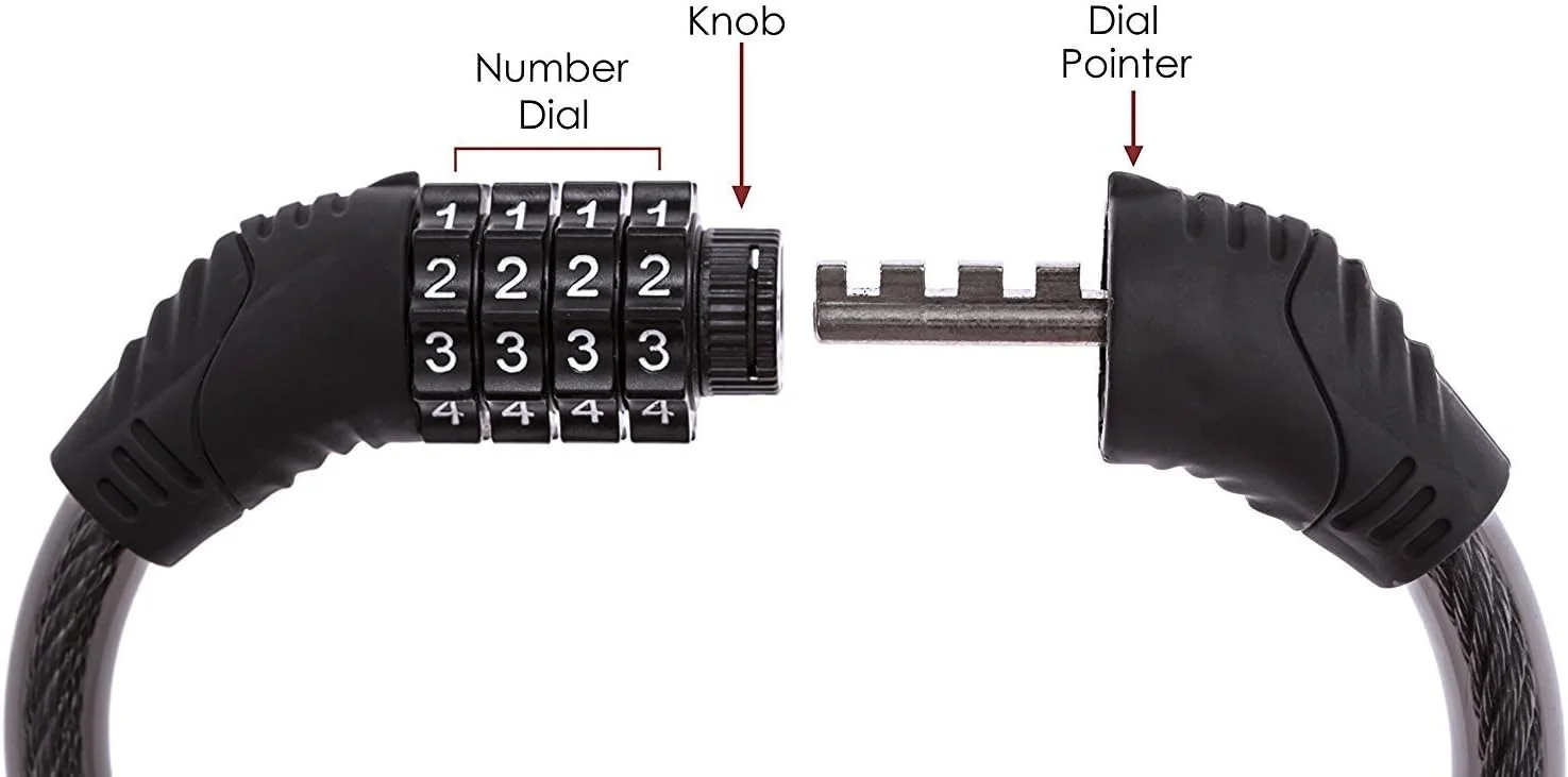 قفل کابلی دوچرخه Sanwo Security با رمز 4 رقمی قابل تنظیم مجدد، طول 60 سانتی متر، قطر 12 میلی متر (مشکی)