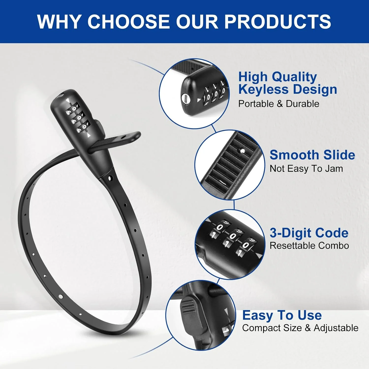 قفل کابلی ترکیبی 3 رقمی با بست کمربندی، قفل کابلی قابل تنظیم 56 سانتی متری، قفل امنیتی کافه، قفل ترکیبی سبک وزن، قفل کوچک ایمن کودک، قفل یخچال (1 عدد) قفل کابلی ترکیبی 3 رقمی با بست کمربندی، قفل کابلی قابل تنظیم 56 سانتی متری، قفل امنیتی کافه، قفل ترکیبی سبک وزن، قفل کوچک ایمن کودک، قفل یخچال (1 عدد)