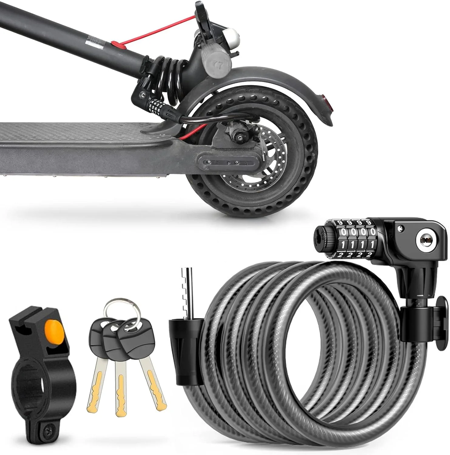 قفل کابلی اسکوتر SEWAY برای سری Xiaomi Mijia M365 ES، قفل ترکیبی دوچرخه قفل زنجیری فنری سیم فولادی هسته ای خود فنری پایه 1.2 متری مناسب برای M365/ES1/ES2/ES3/ES4