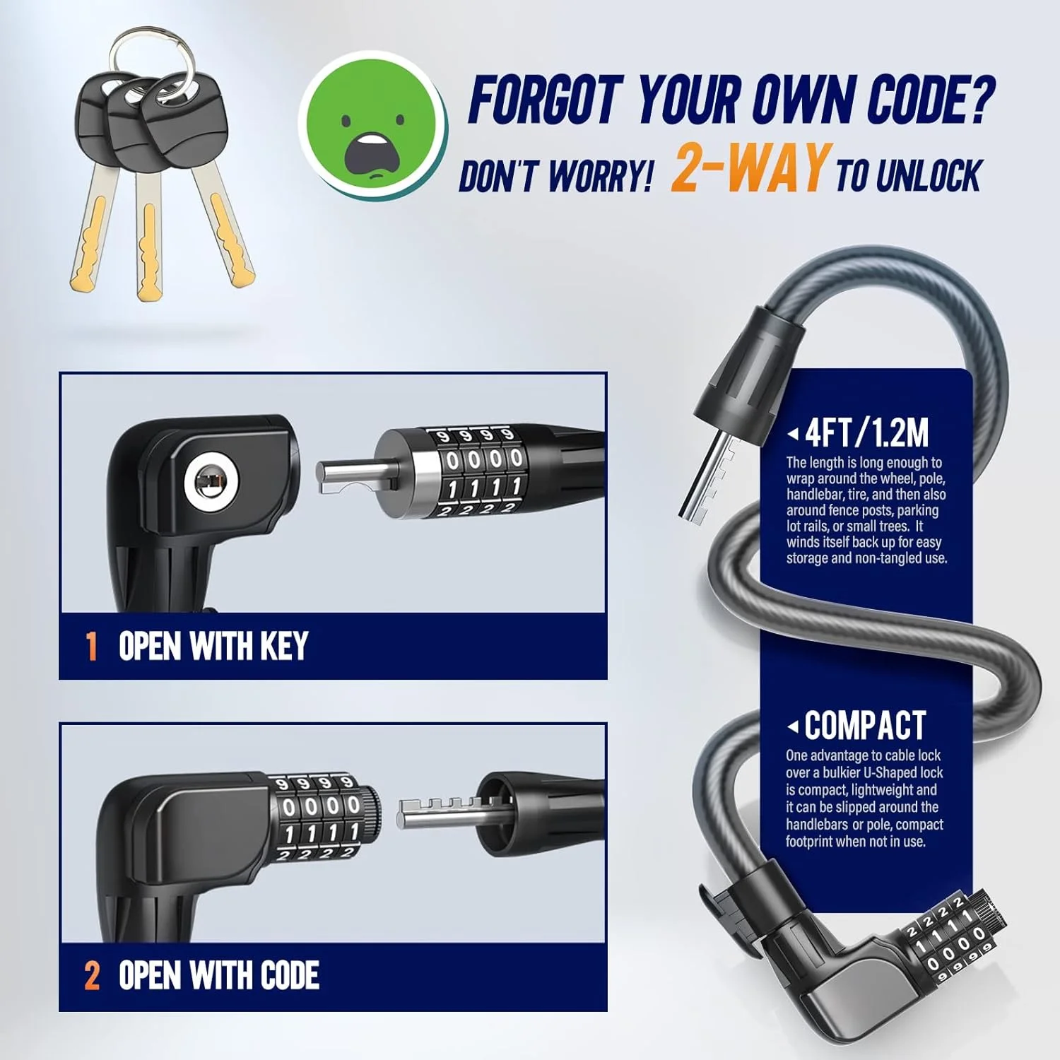 قفل کابلی اسکوتر SEWAY برای سری Xiaomi Mijia M365 ES، قفل ترکیبی دوچرخه قفل زنجیری فنری سیم فولادی هسته ای خود فنری پایه 1.2 متری مناسب برای M365/ES1/ES2/ES3/ES4