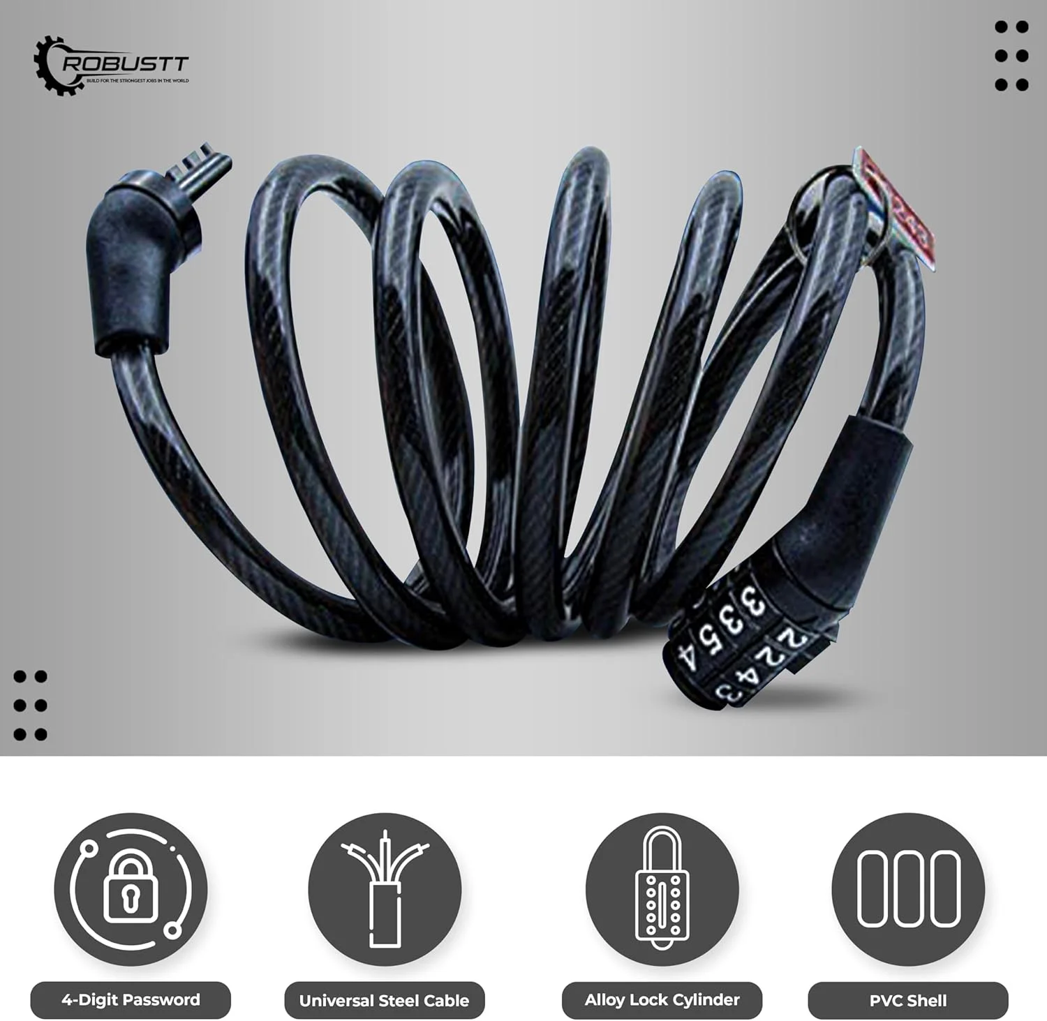 قفل کابلی دوچرخه بدون کلید Robustt - بسته 2 عددی | ترکیب از پیش تعیین شده | محافظت سنگین در برابر سرقت | قفل چند منظوره برای دوچرخه، کلاه ایمنی، چمدان قفل کابلی دوچرخه بدون کلید Robustt - بسته 2 عددی | ترکیب از پیش تعیین شده | محافظت سنگین در برابر سرقت | قفل چند منظوره برای دوچرخه، کلاه ایمنی، چمدان
