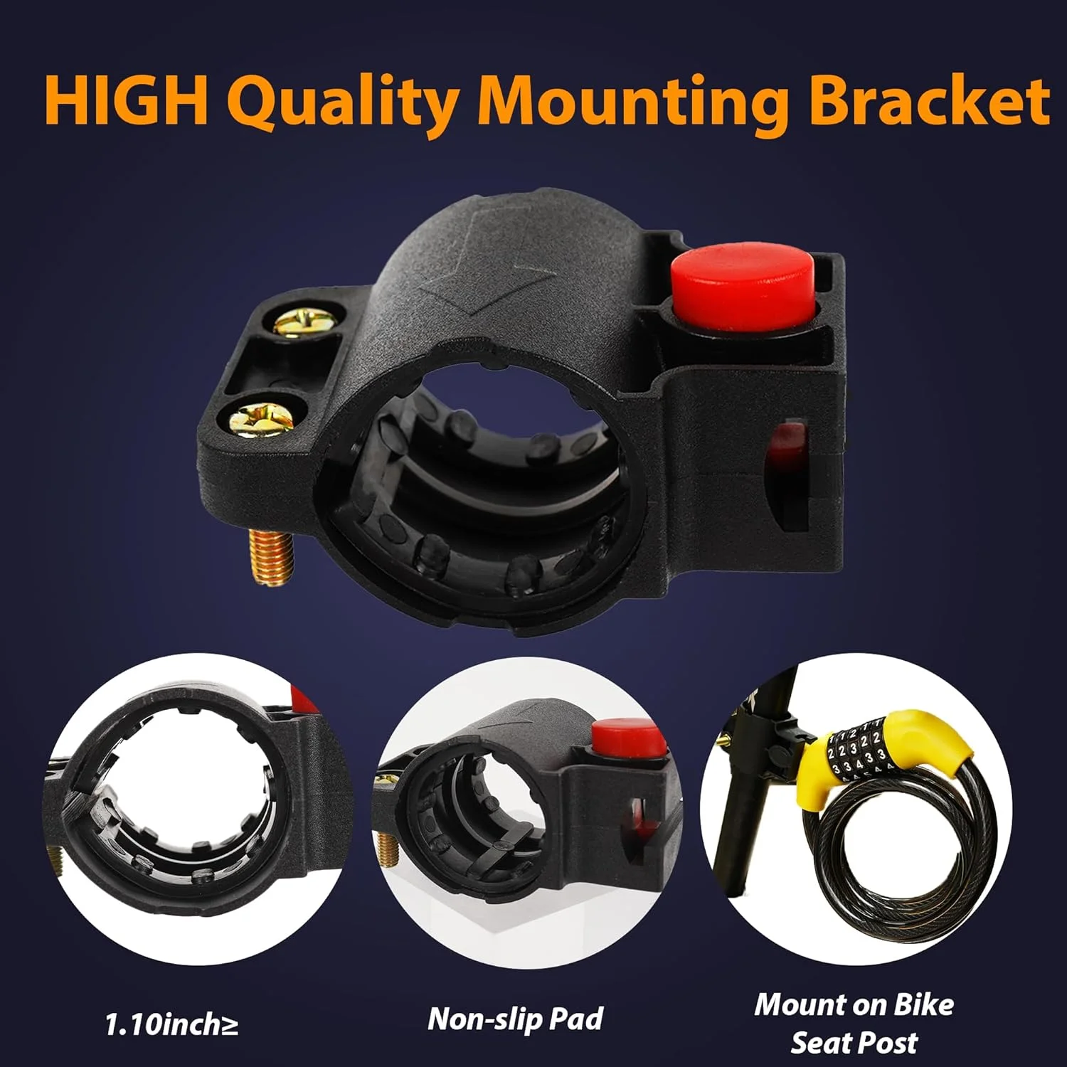 قفل کابلی دوچرخه، قفل دوچرخه با رمز 4 رقمی همراه با براکت نصب، قفل ضد سرقت دوچرخه، کد قابل تنظیم، کابل فولادی سنگین، مقاوم در برابر آب و هوا