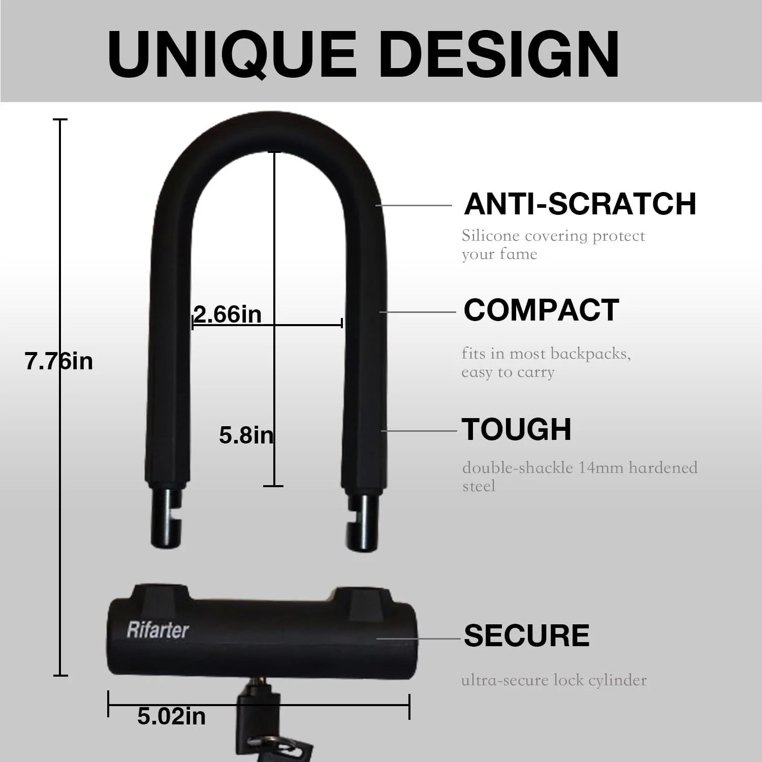 قفل U دوچرخه، قفل U جمع و جور دوچرخه با کابل 1.5 متری و کلید، قفل U دوچرخه با روکش سیلیکونی برای دوچرخه های جاده ای، کوهستانی و تاشو، 1 عدد