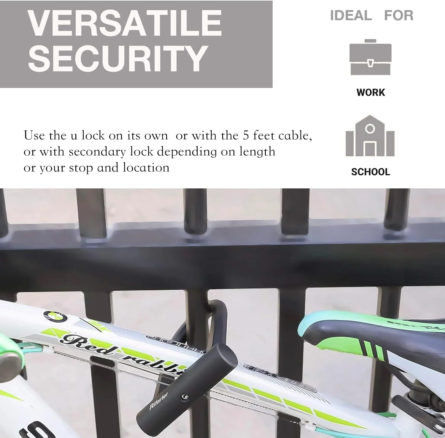 قفل U دوچرخه، قفل U جمع و جور دوچرخه با کابل 1.5 متری و کلید، قفل U دوچرخه با روکش سیلیکونی برای دوچرخه های جاده ای، کوهستانی و تاشو، 1 عدد