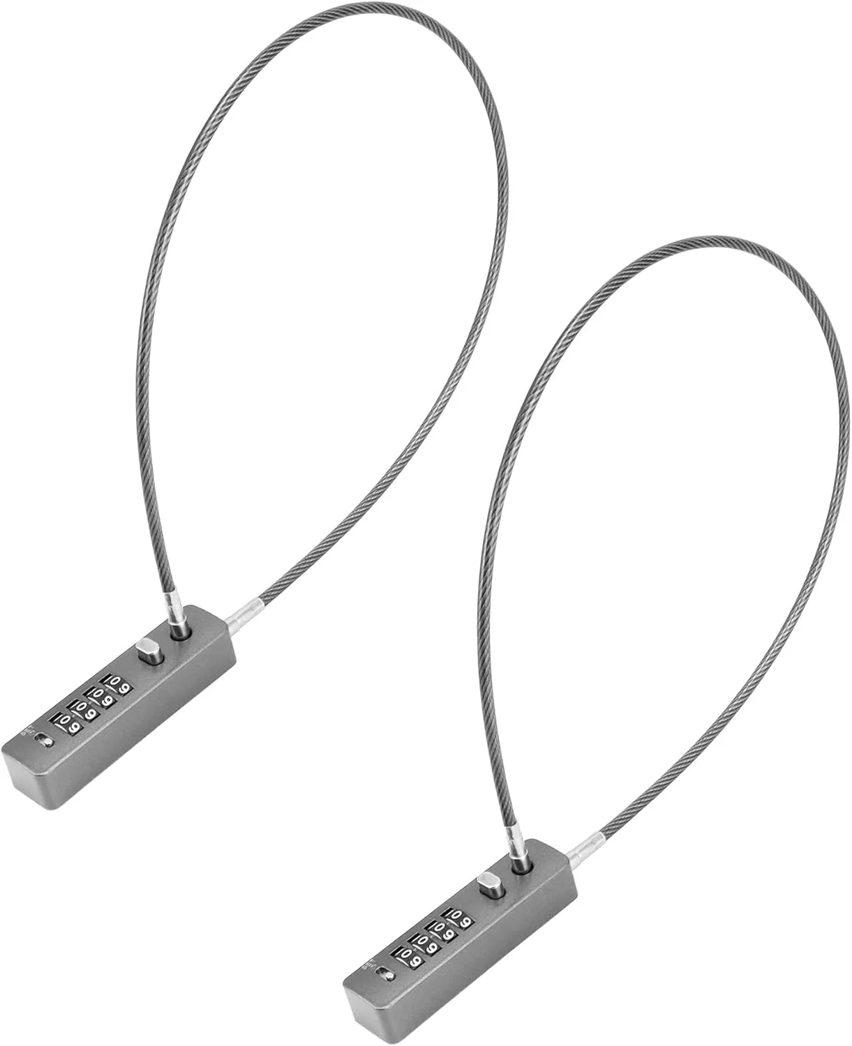 قفل کابلی امنیتی QWORK، بسته 2 عددی، با رمز 4 رقمی قابل تنظیم - کابل فولادی 60 سانتی‌متری، رنگ خاکستری - ایده‌آل برای دوچرخه، کمدهای قفل‌دار، چمدان مسافرتی و موارد دیگر