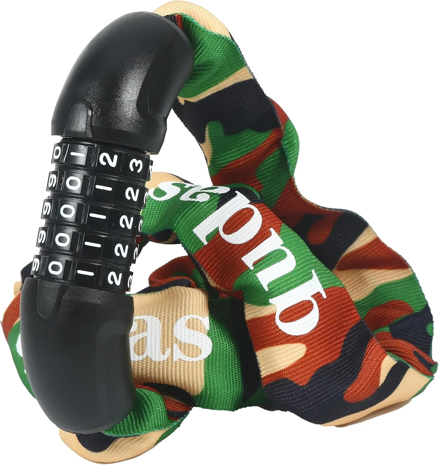 قفل دوچرخه برند آلمانی: قفل زنجیری 5 رقمی ضد سرقت با امنیت بالا - قفل دوچرخه بدون کلید 96 سانتی‌متری مقاوم برای دوچرخه، موتورسیکلت (رنگ استتار، طول 96 سانتی‌متر، ضخامت 6 میلی‌متر)