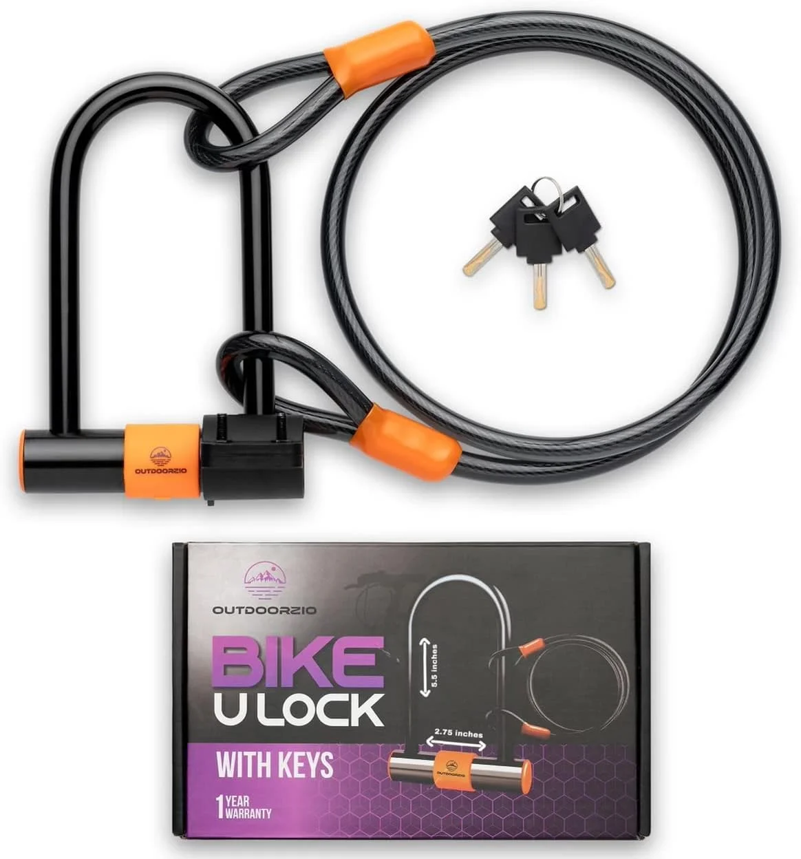 قفل دوچرخه با کابل - قفل U شکل سنگین ضد سرقت - مقاوم در برابر آب و هوا، مقاوم در برابر باز شدن - قفل دوچرخه با 3 کلید و پایه قفل U شکل - قفل اسکوتر، قفل دوچرخه برقی - مناسب برای اکثر دوچرخه ها