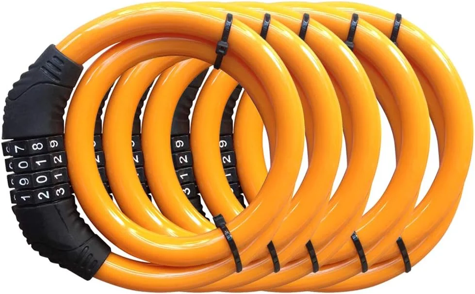 قفل کابلی دوچرخه QSPORTPEAK، قفل ترکیبی 4 رقمی قابل تنظیم مجدد، بدون براکت نصب، طول 60 سانتی متر، ضخامت 12 میلی متر (5 عدد)